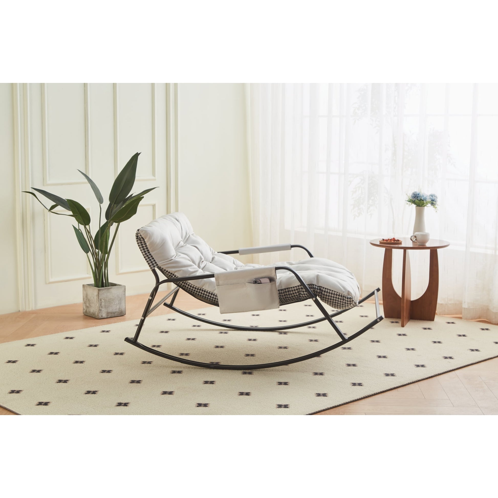 Jopath Rocking Chair with Extra-Wide Technical leather Upholstered Gliding Chair Boucle Reclining Chair, Modern Accent Chair for Living Room Nursery Bedroom -white