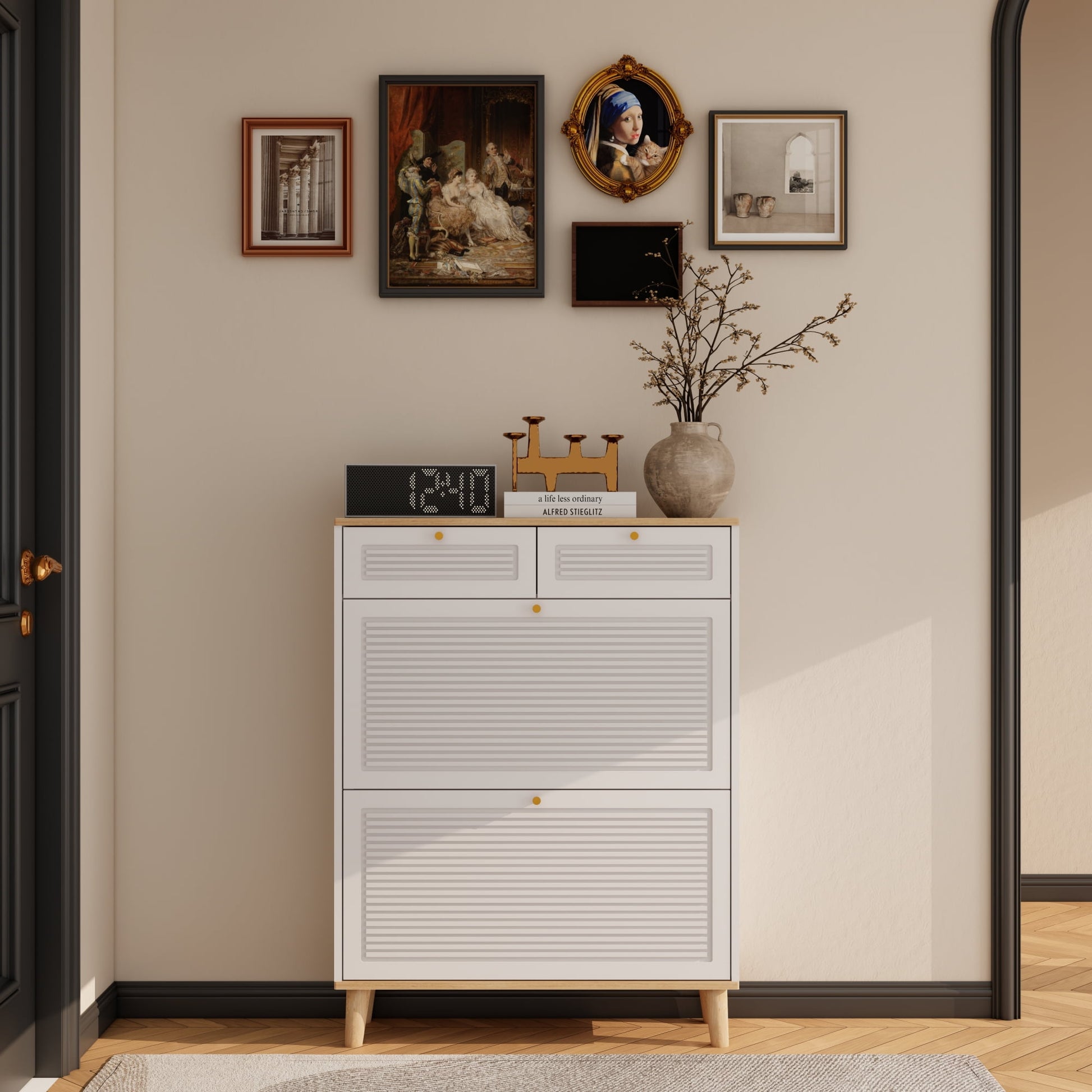 Jopath Shoes Storage Cabinet Shoe Cabinet with 2 Flip-Up Doors and 2 Drawers MDF