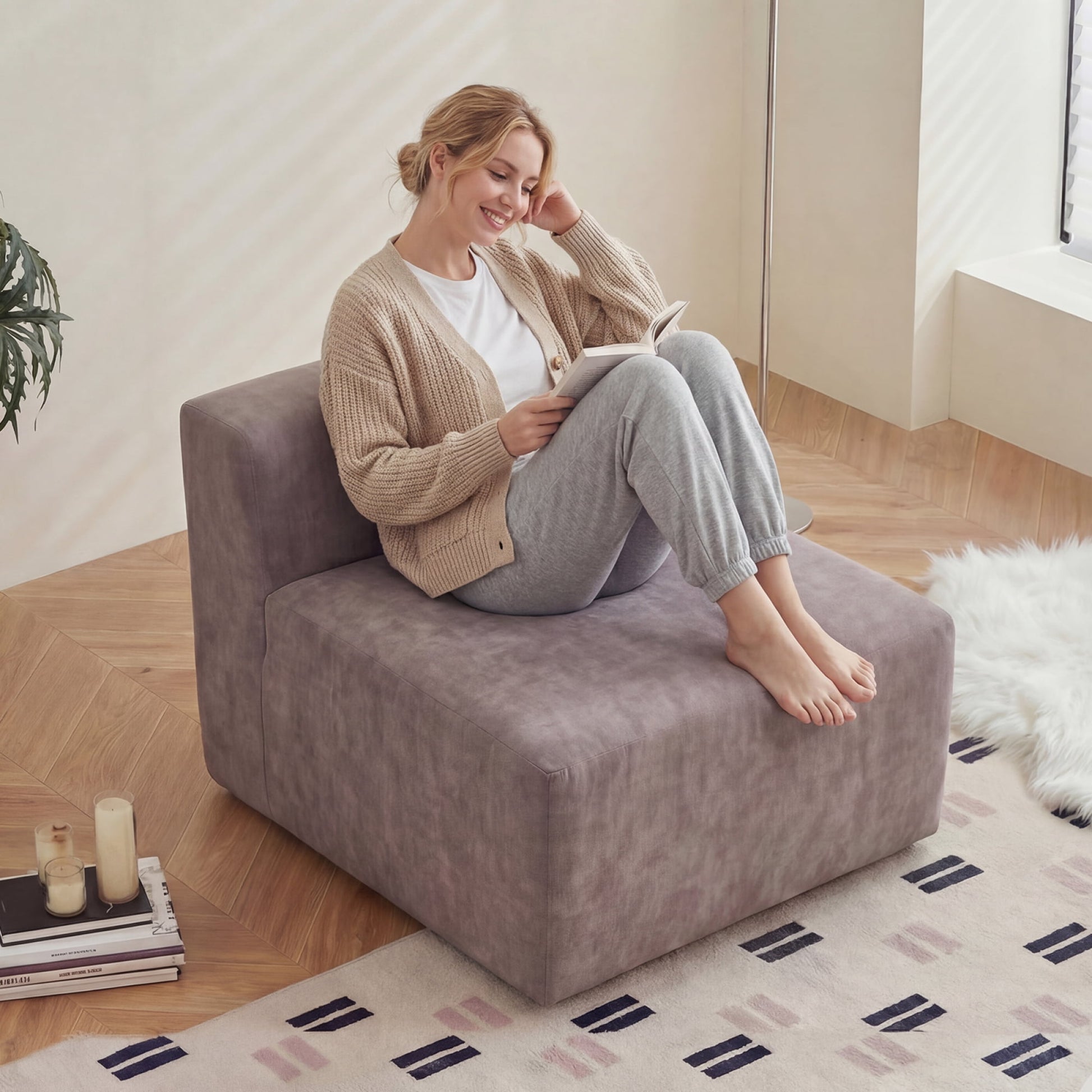 Jopath Single Armless Floor Sofa, One Piece High Density Foam Sofa Thick Cushioning, Space-Saving For Living Room/Bedroom/Apartment Small Spaces