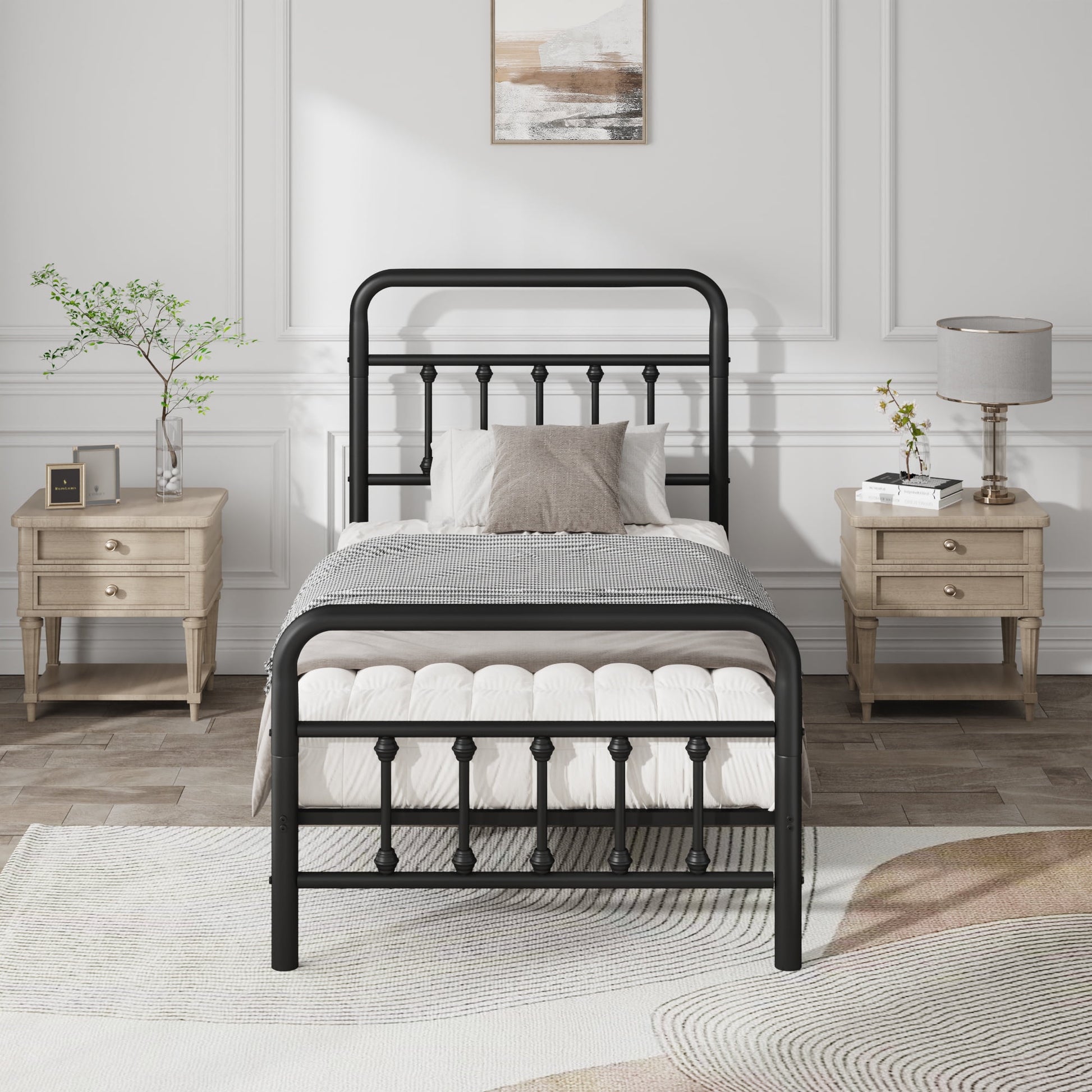 Jopath Queen Size Metal Bed Frame, Platform Bed with Headboard Structurally Stable Under Bed Storage for Teens Adults Black