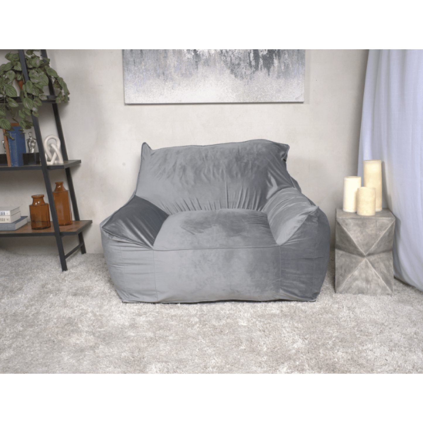 Jopath Velveteen Bean Bag Chair Foam Filler Large Beanbags Lazy Sofa With Armrests Removable Covers With Safety Zippers Foam Filled For Bedroom Living Room Gray