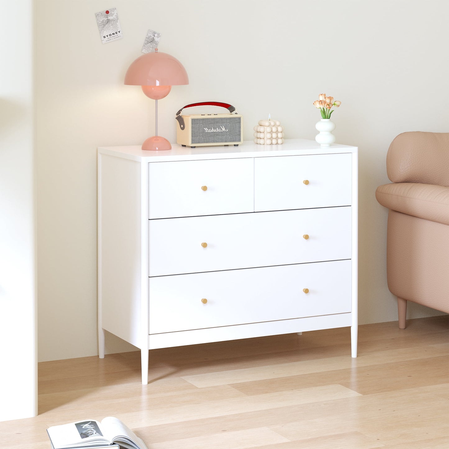 Jopath White 4 Drawer Dresser,Kids Wooden Storage Cabinet Chest of Drawers Storage Cabinet for Living Room,Apartment