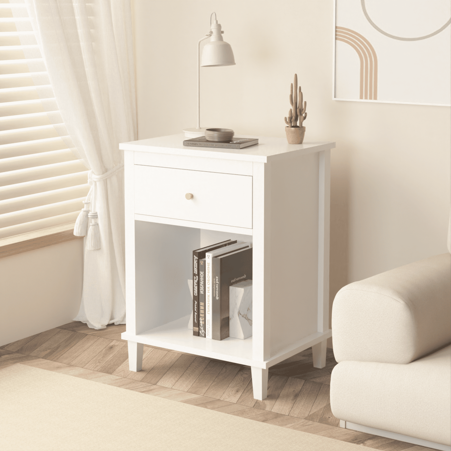 Jopath Wooden Nightstand with One Drawer & One Shelf for Kids, Adults,26.77''H,White02