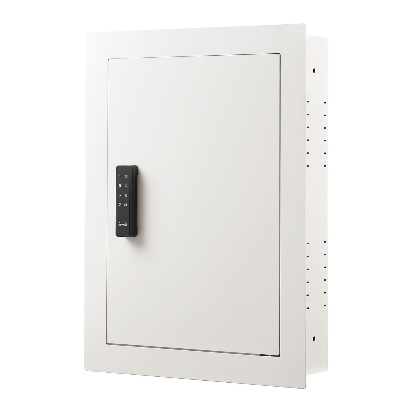 KFFKFF 0.83 sq.ft Wall Safe, 3-Tier Hidden Safe with Password, Key & Turning Knob, Q235 Cold-Rolled Steel In-Wall Storage with Adjustable Shelves & Mounting Holes for Valuables, White