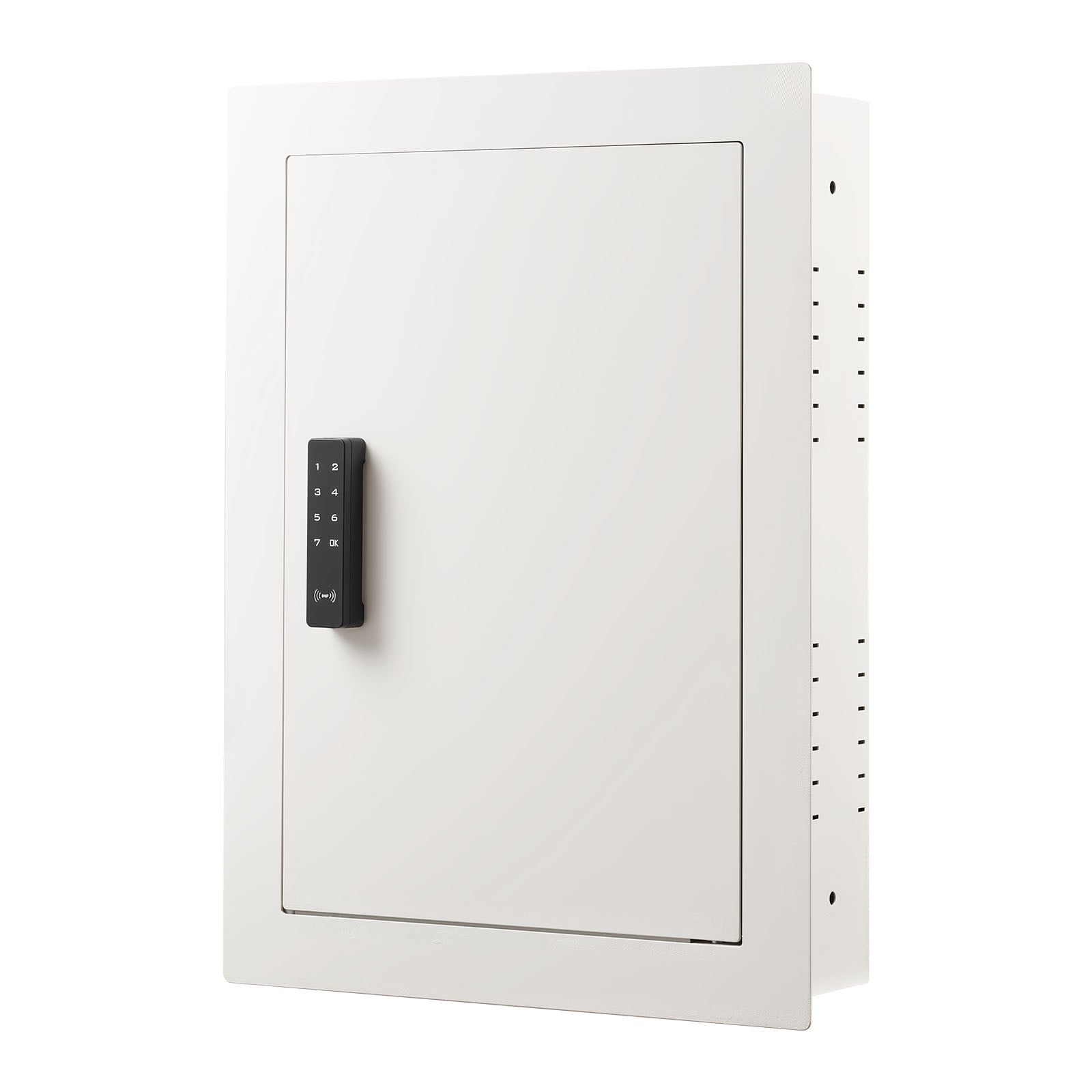 KFFKFF 0.83 sq.ft Wall Safe, 3-Tier Hidden Safe with Password, Key & Turning Knob, Q235 Cold-Rolled Steel In-Wall Storage with Adjustable Shelves & Mounting Holes for Valuables, White