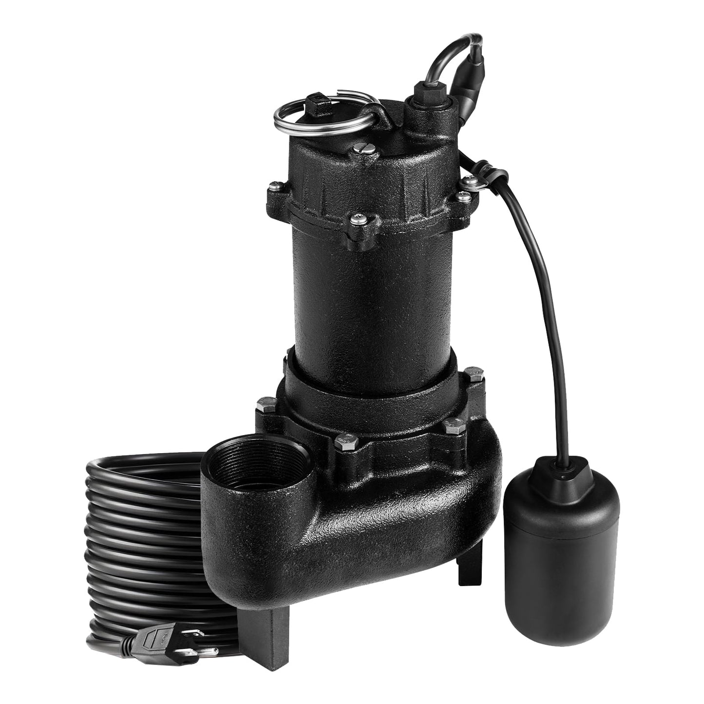 KFFKFF 1 HP Submersible Sewage Pump, 5200 GPH Cast Iron Effluent Pump with Automatic Float Switch, 2in NPT Outlet, 120V, 25 ft Max Lift, Suitable for Basements, Septic Systems, and Residential Use