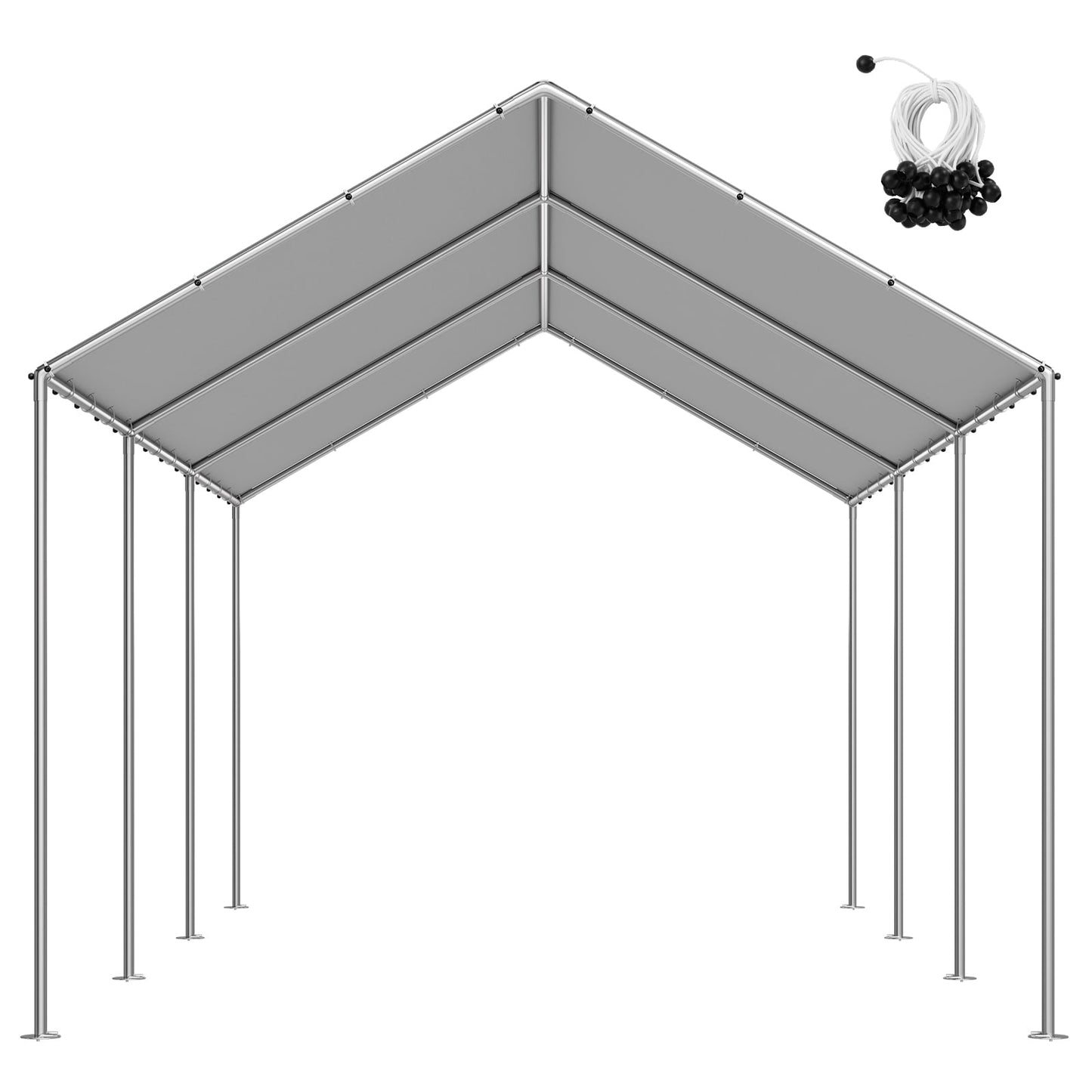 KFFKFF 10 x 20 ft Replacement Canopy for Carport, Durable Garage Tent Cover, UV-Resistant and Waterproof Shelter Tarp with Ball Bungees, Grey, Frame Not Included