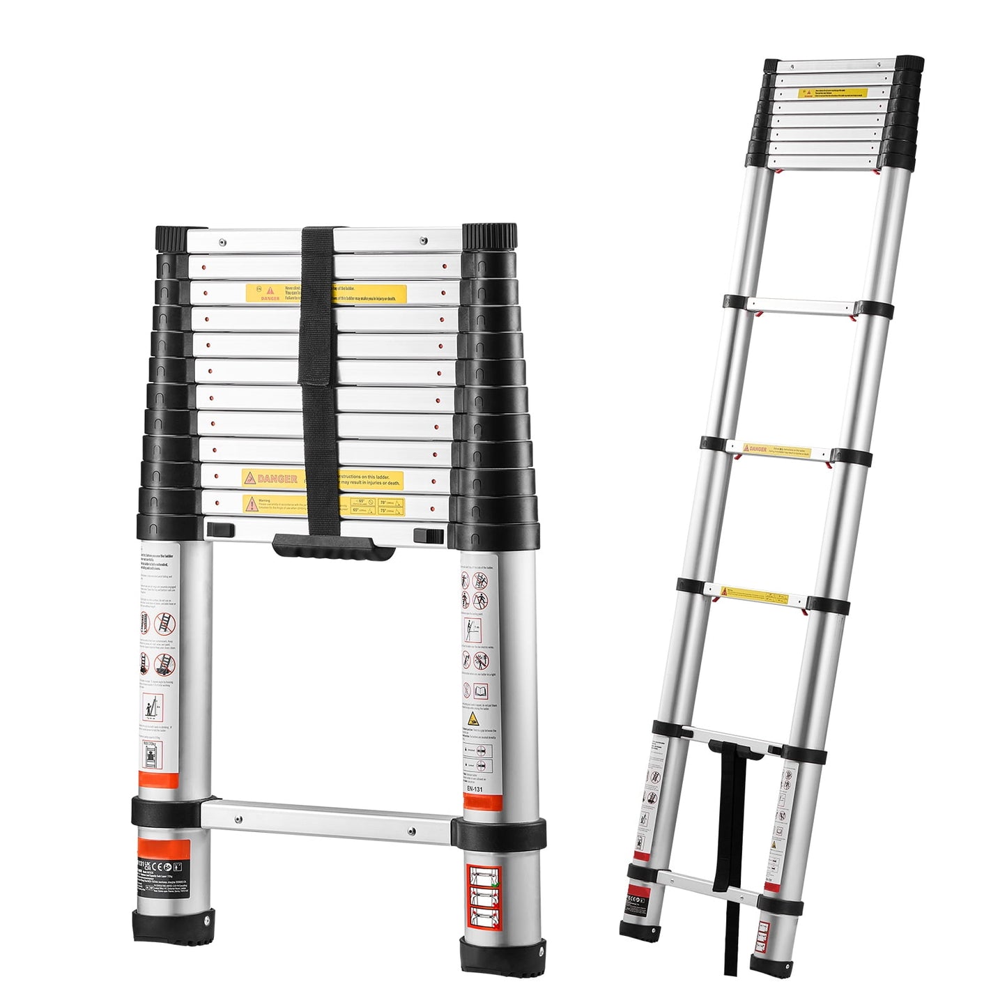 KFFKFF 12.5ft Telescoping Aluminum Ladder, Lightweight and Multi-Functional Collapsible Extension with One-Touch Retraction, 330LBS Load Capacity, Non-Slip Feet, Ideal for Home, Outdoor Tasks