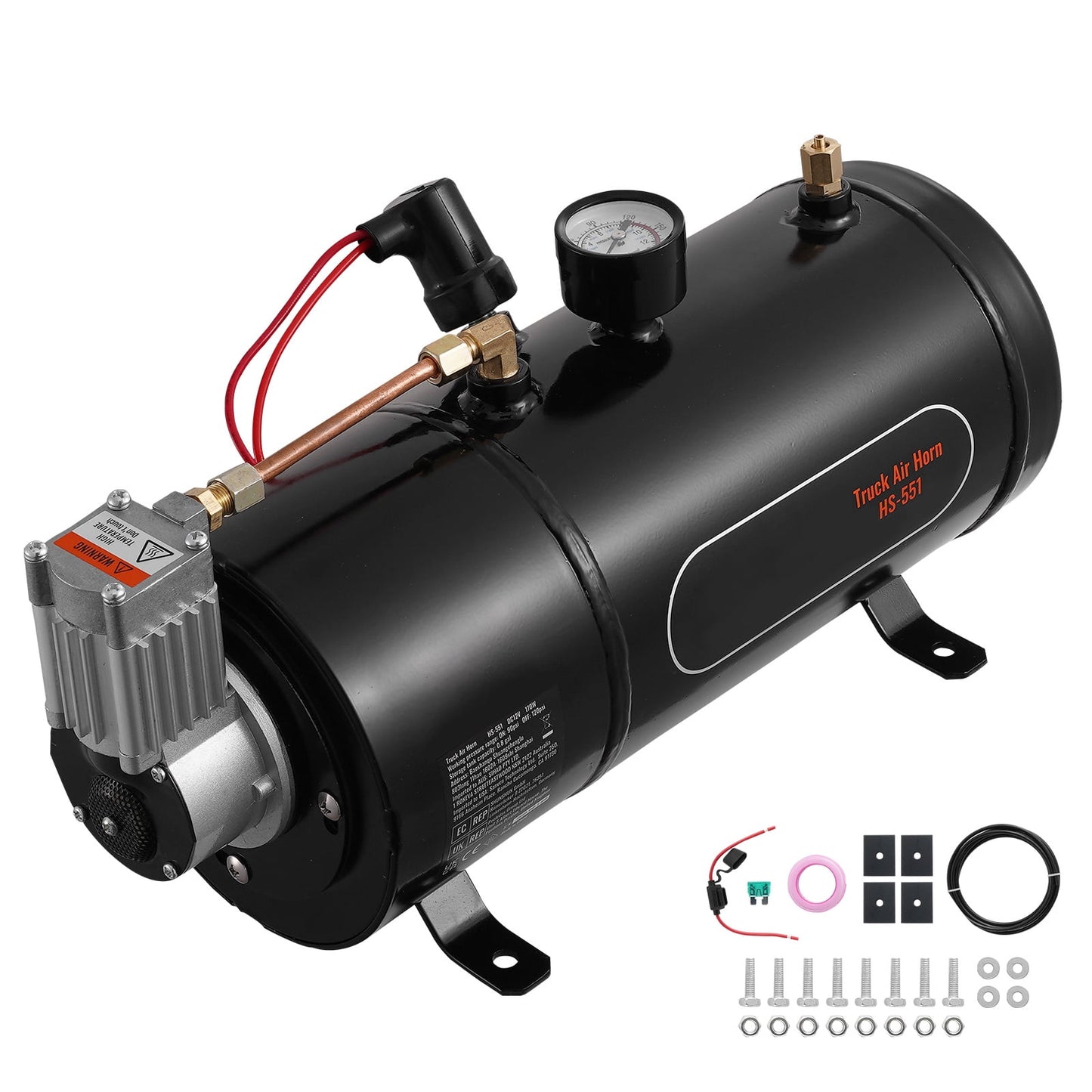 KFFKFF 12V Air Compressor with 0.8 Gallon/3L Tank, 120 PSI Onboard System for Train Horns, Tire Inflation, and Air Mattresses