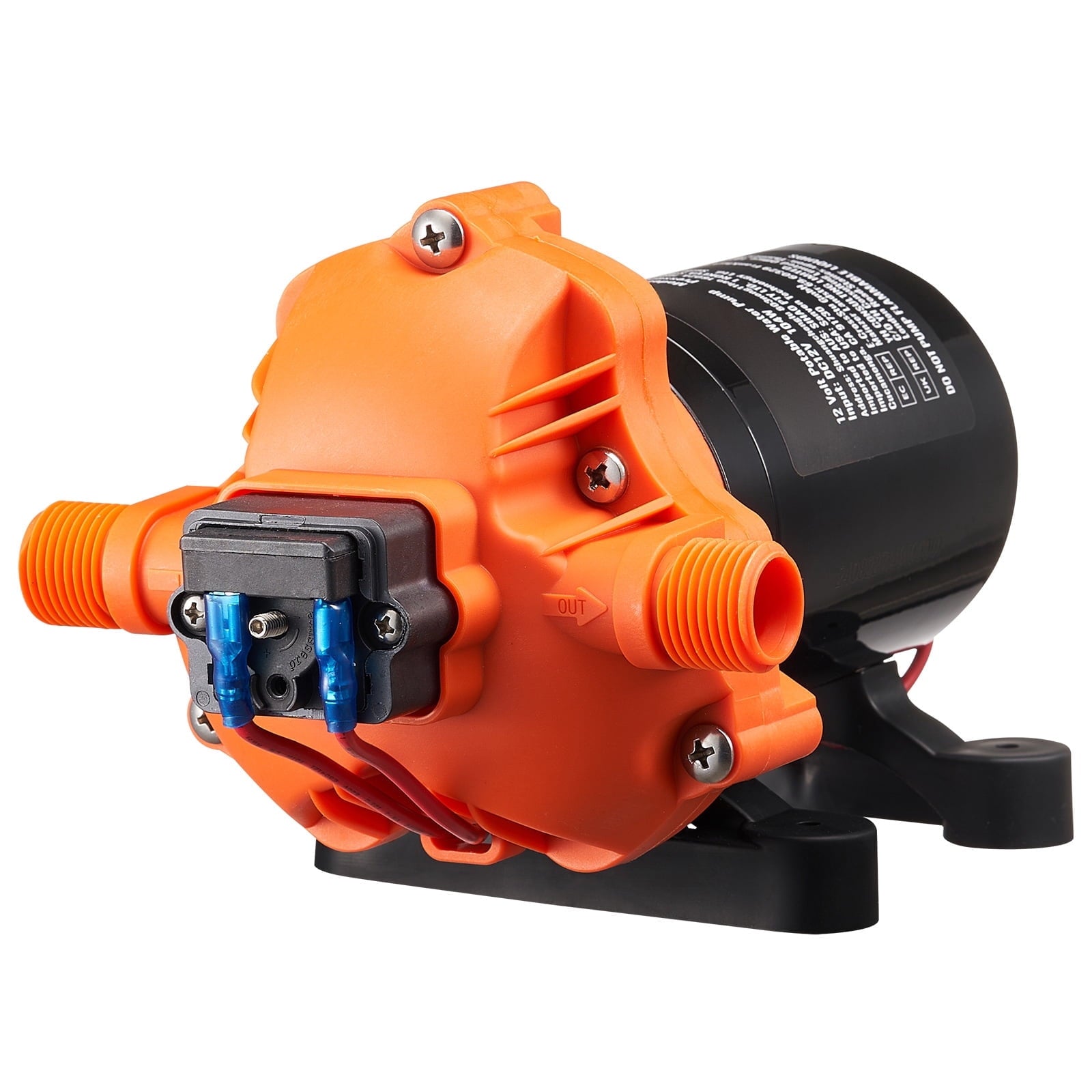 KFFKFF 12V Diaphragm Water Pump 3.5 GPM 3-Chamber DC Pump Adjustable Pressure Switch 40â€“100 PSI 50 PSI Setting 1/2'' MNPT Orange