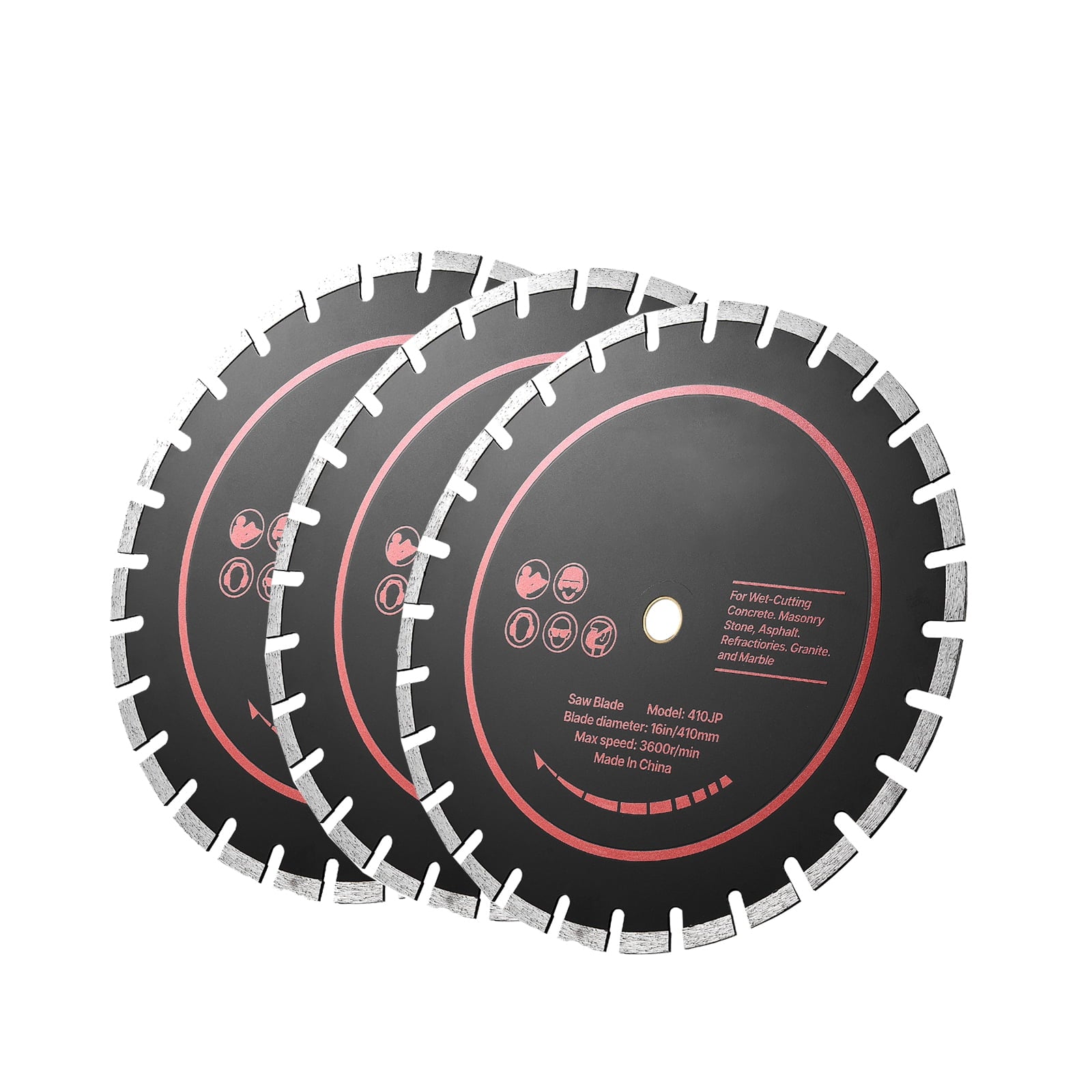 KFFKFF 14-Inch Diamond Blade Set, 3-Pack for Concrete Cutting, 1-Inch Arbor, Durable Diamond Segments, 65Mn Steel Core, Suitable for Dry and Wet Use, Precise Cuts on Concrete, Masonry, Brick, Stone