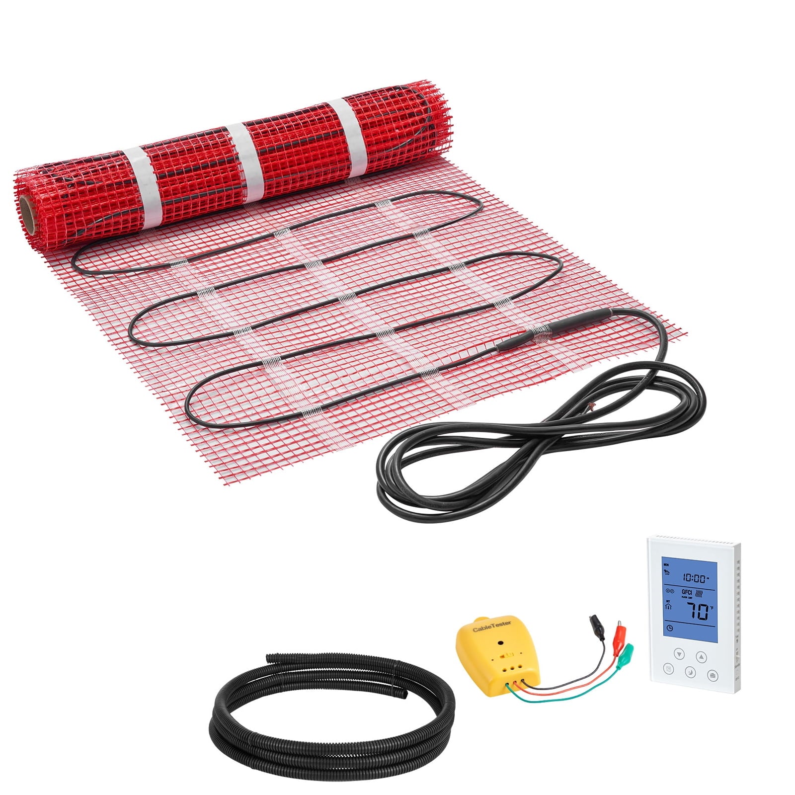 KFFKFF 15 sqft Self-Adhesive Electric Floor Heating Mat System, 120V Radiant Heat with Smart Thermostat & Alarm, Simple Installation for Tile, Stone, and Vinyl