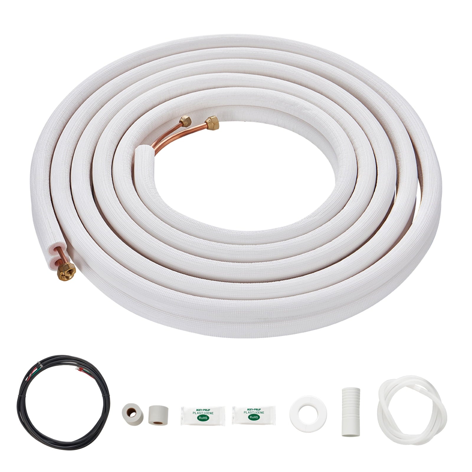 KFFKFF 16FT Mini Split Line Set, 1/4" & 1/2" O.D Copper Tubing with Triple-Layer Insulation, Suitable for Air Conditioning or Heating Pump Systems & HVAC, Includes Comprehensive Accessories