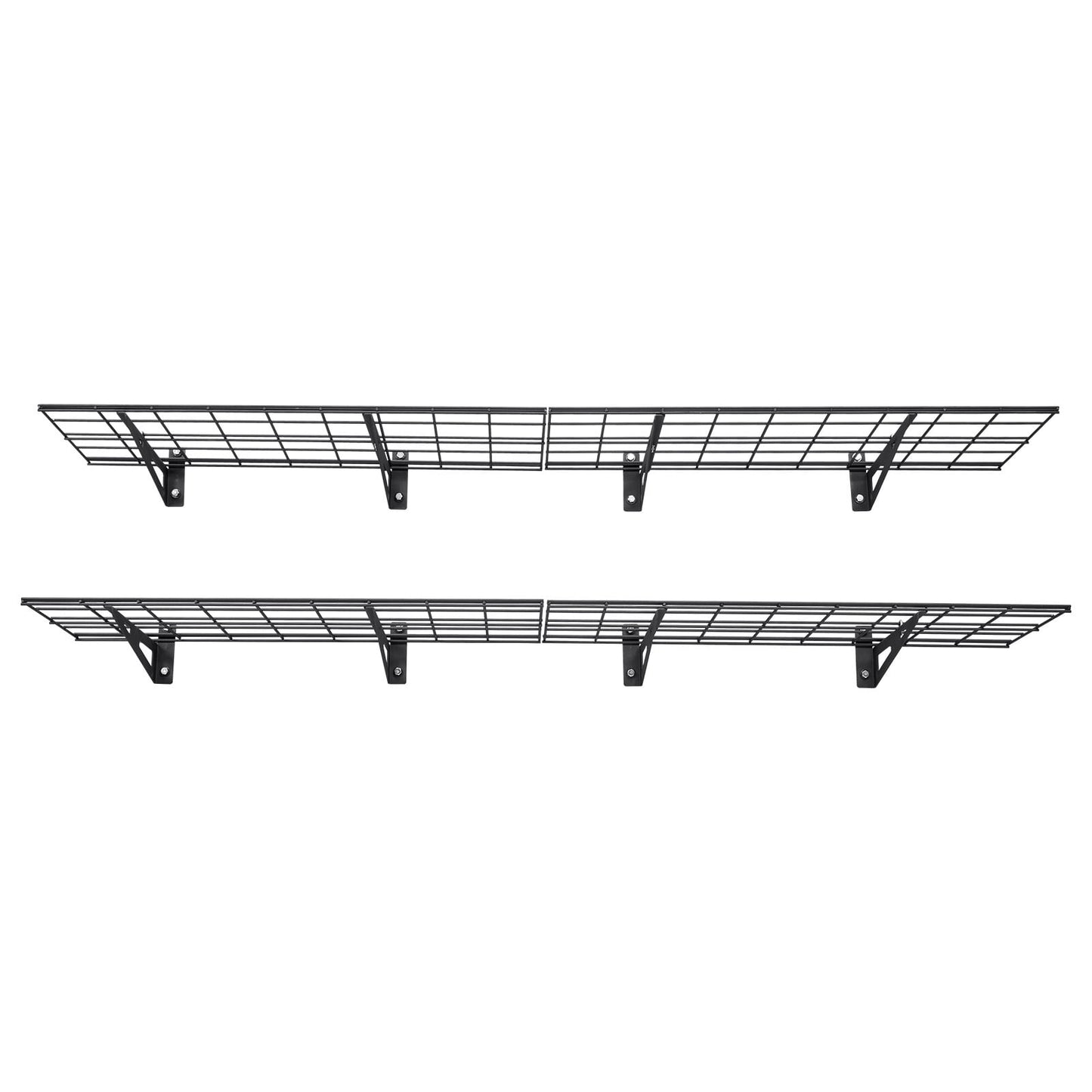 KFFKFF 2-Tier Wall-Mounted Garage Shelving, Set of 4 Steel Units, 1 x 3 ft Each, 12 x 72 Inch Per Shelf, Floating Metal Storage Rack for Garage, Supports Up to 600 lbs, Black