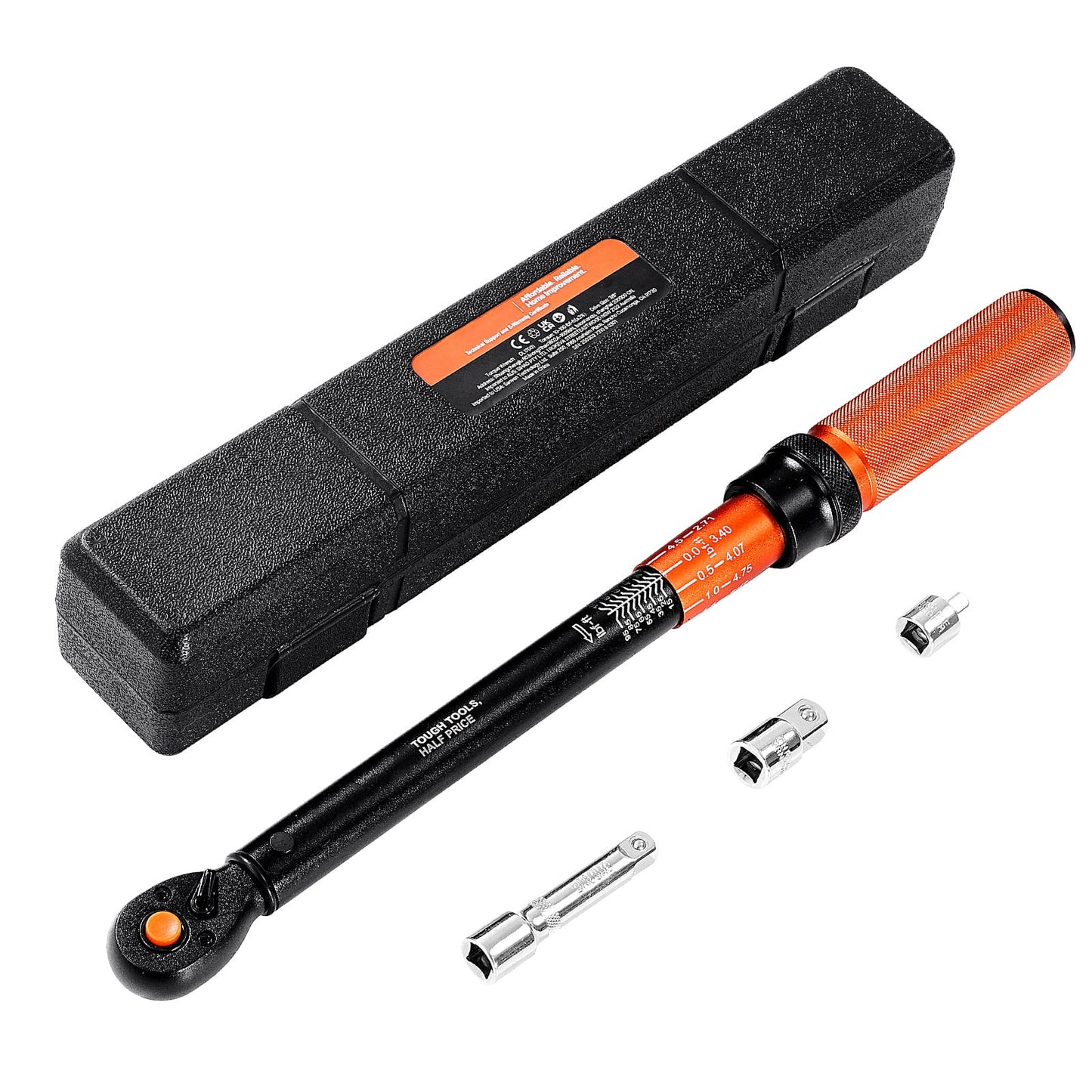 KFFKFF 3/8 Inch Drive Click Torque Wrench, 10-100 lbf-ft / 13.6-135.6 N.m, Dual-Direction Tool with Dual Range Scales, 72-Tooth Design, Â±3% Accuracy, Includes Carrying Case