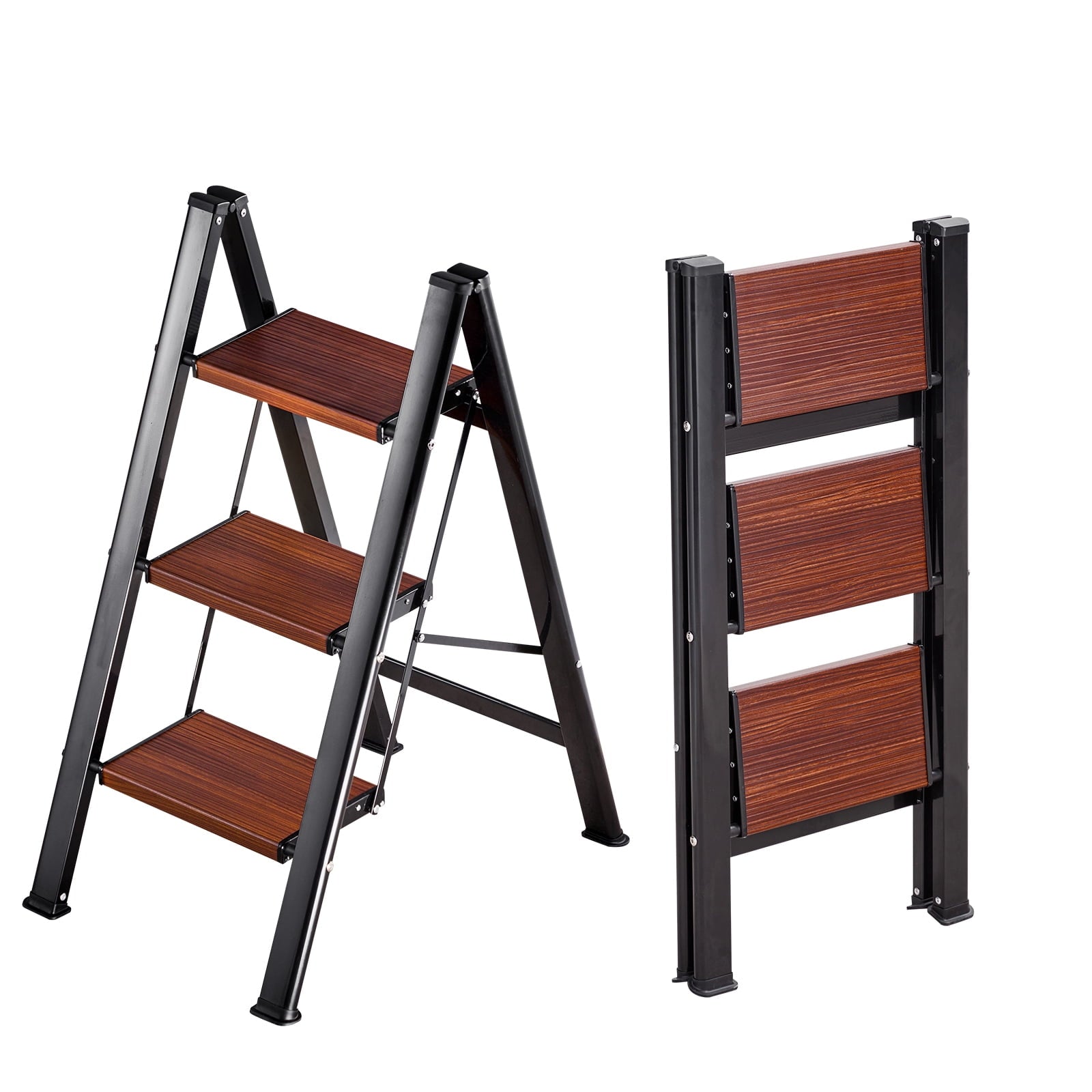 KFFKFF 3-Step Folding Ladder with Wide Non-Slip Pedals and Comfortable Handgrip, Lightweight Aluminum Design, 330 lbs Capacity, Versatile for Home Repairs, Cleaning, and Plant Support