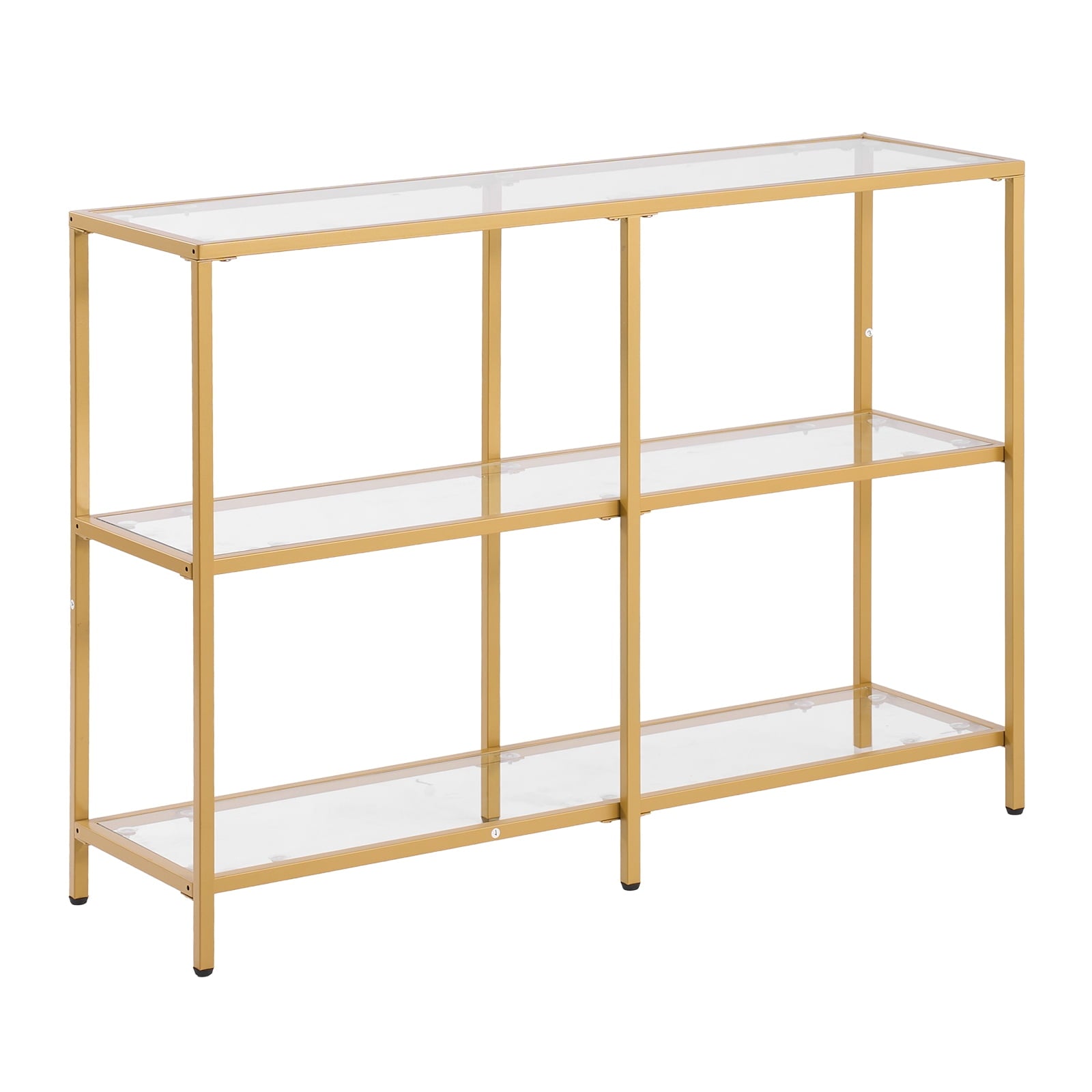 KFFKFF 3-Tier Glass Console Table with Tempered Glass Top and Sturdy Iron Frame, Modern Rectangular Side Table with Anti-Tip Design for Living Room, Hallway, Entryway, Foyer, Gold Finish
