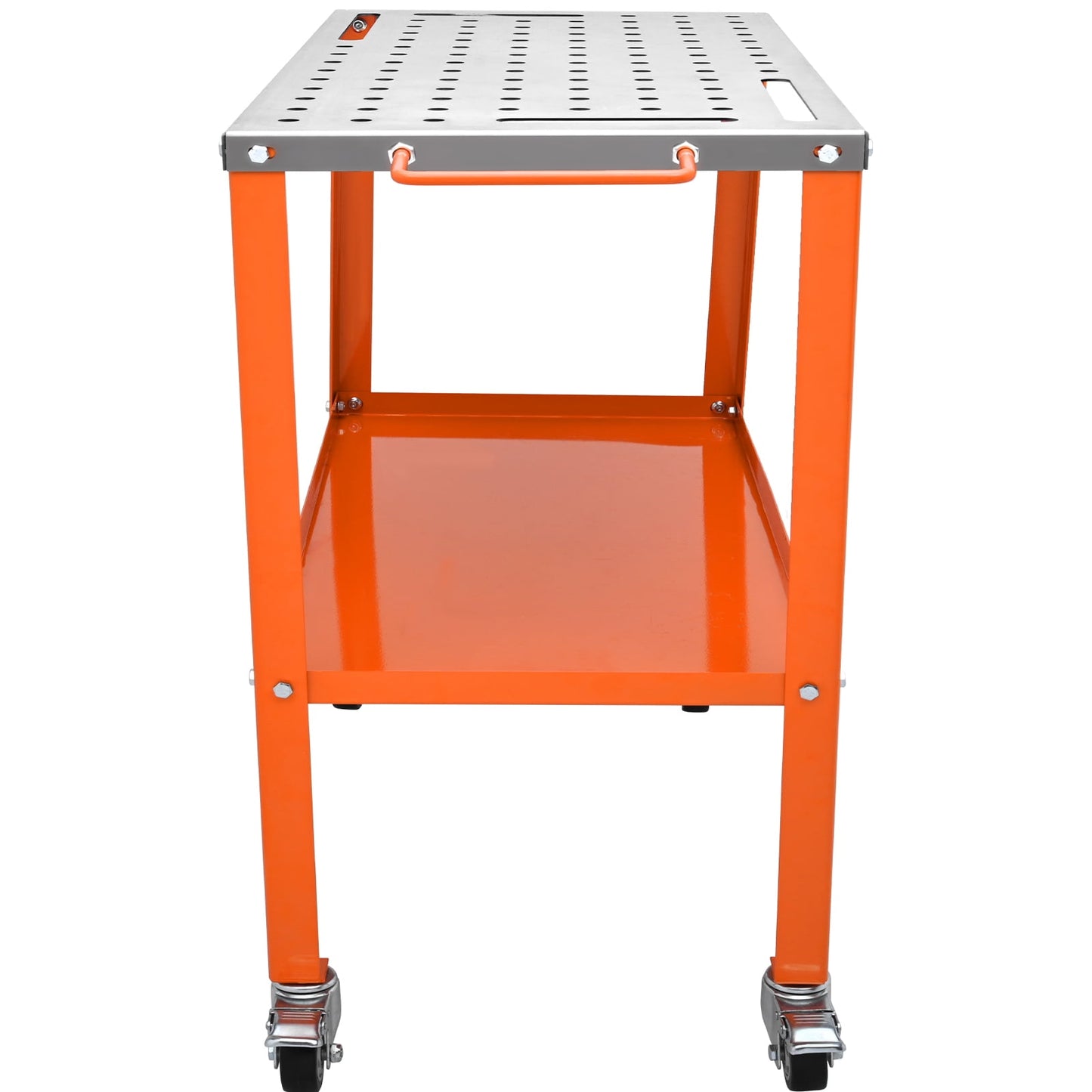 KFFKFF 36" x 18" Steel Welding Table, 1200lbs Capacity Workbench with Wheels, Portable Design with Lockable Casters, Tool Tray, 4 Slots, and 5/8-inch Fixture Holes