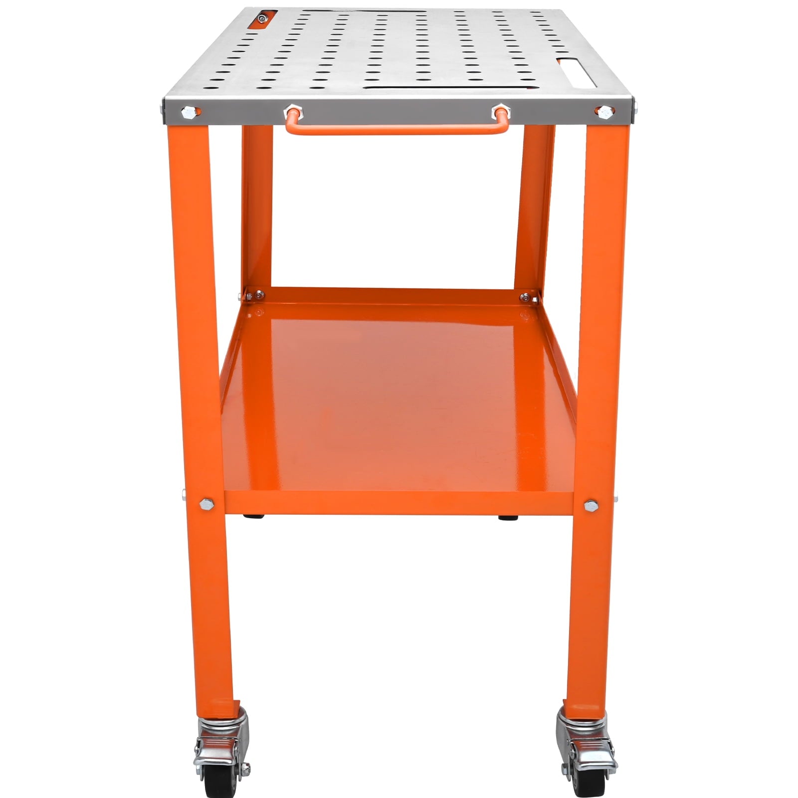 KFFKFF 36" x 18" Steel Welding Table, 1200lbs Capacity Workbench with Wheels, Portable Design with Lockable Casters, Tool Tray, 4 Slots, and 5/8-inch Fixture Holes