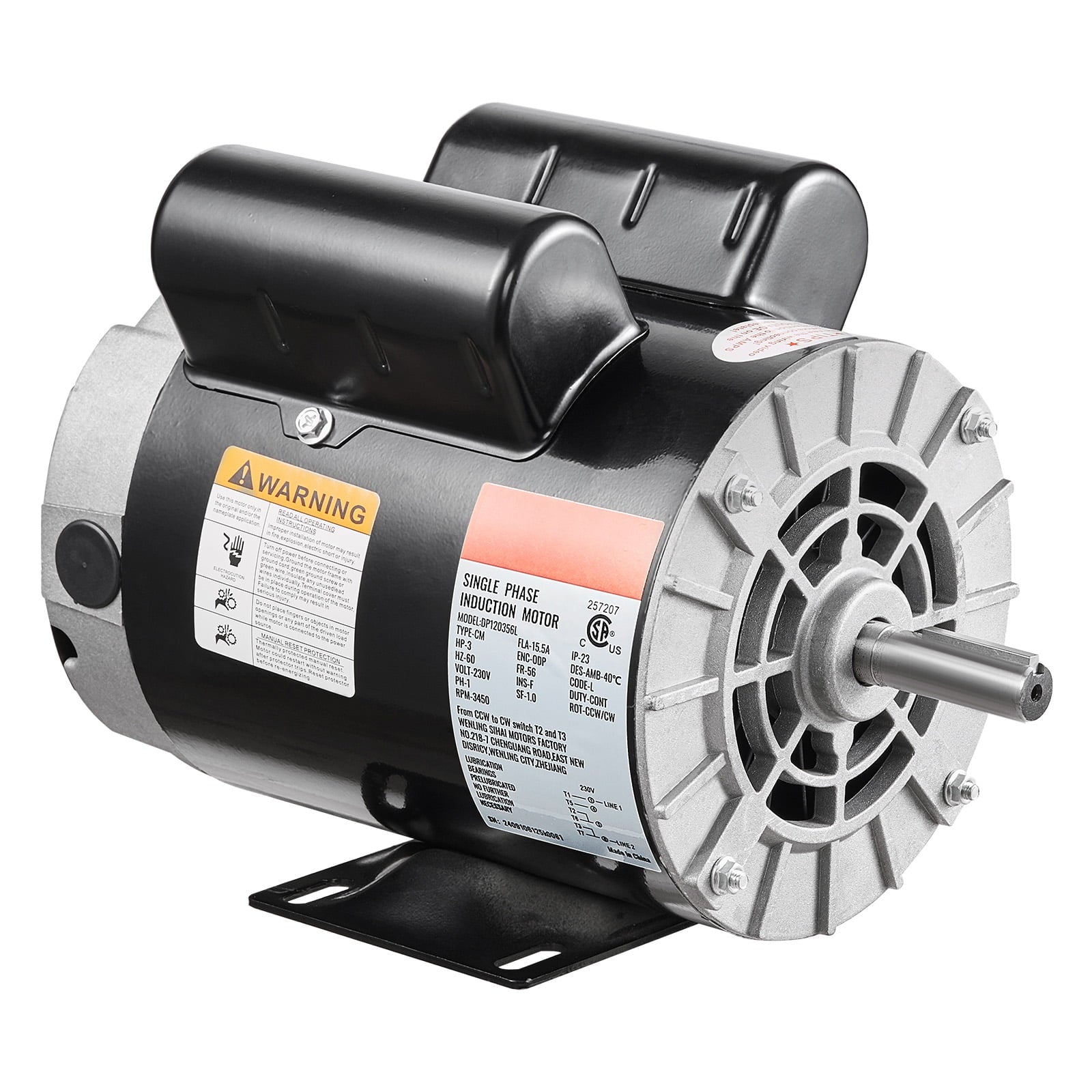KFFKFF 3HP Motor for Air Compressor, Electric Motor with 230V 15.5Amps, 3450RPM 56 Frame, Keyed Shaft of 5/8", Shaft Length of 1.88", Suitable for Air Compressors, Supports CW/CCW Rotation