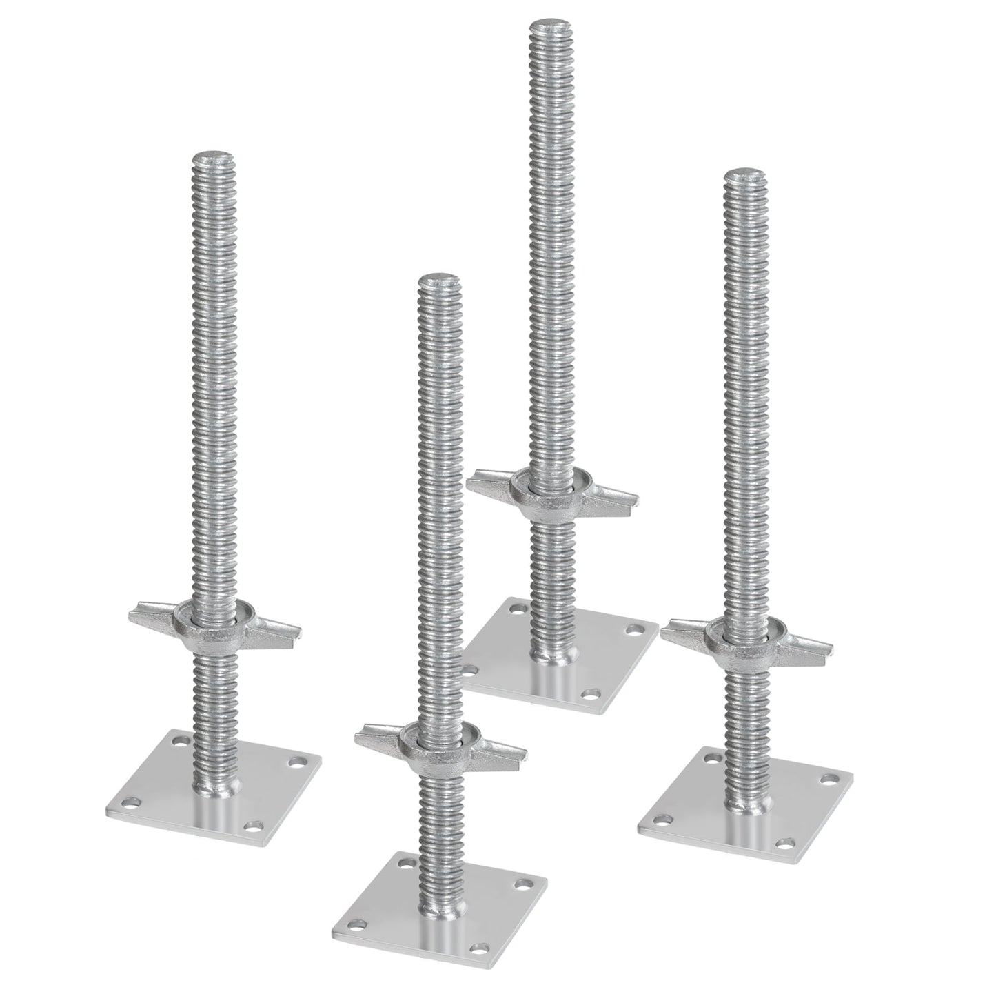 KFFKFF 4-Set Adjustable Scaffold Jacks, 18.2 Inch Variable Height & 3307lbs/1500kg Combined Weight Limit, Robust Carbon Steel Stabilizing Jacks for Baker-Type Scaffolding Gear, Silver