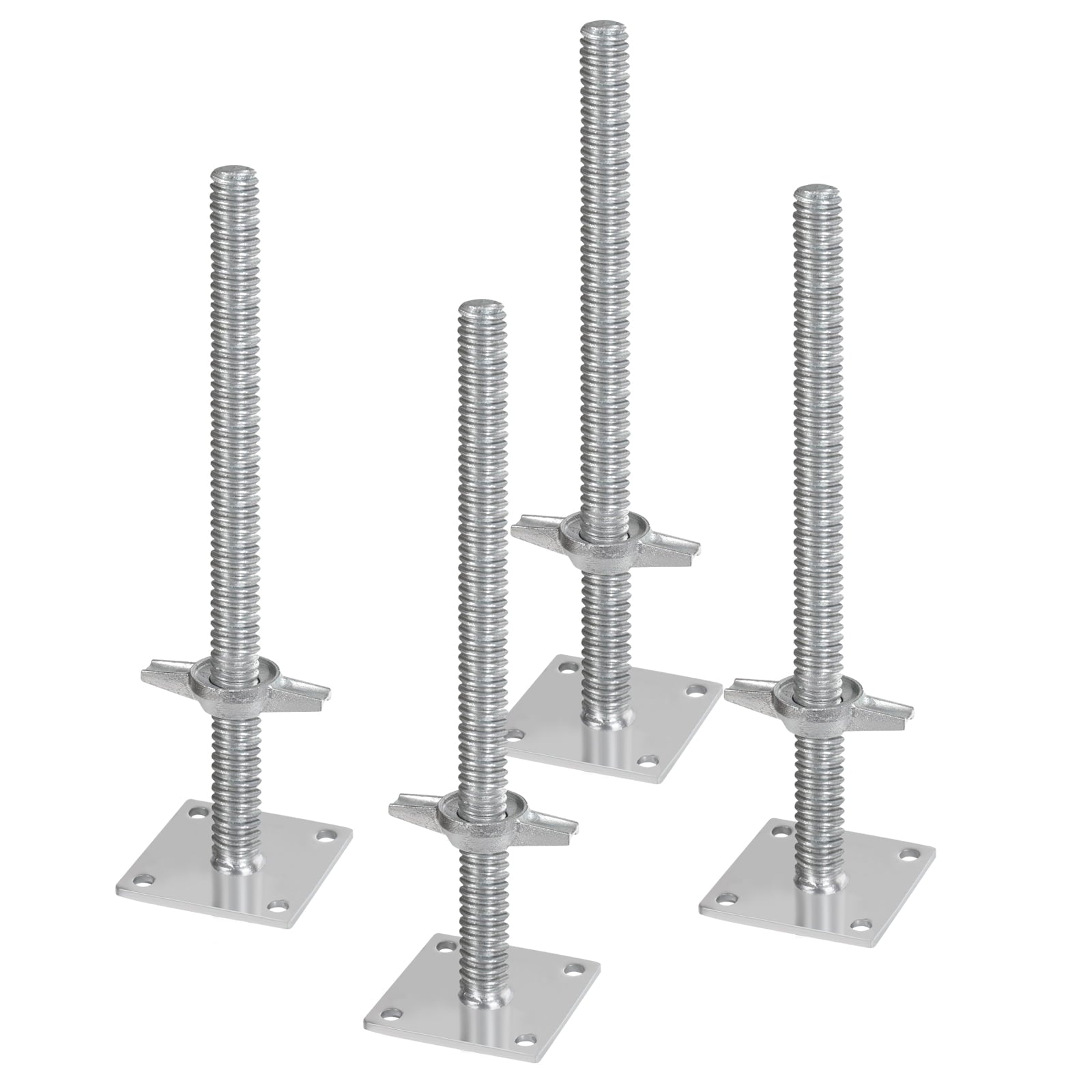 KFFKFF 4-Set Adjustable Scaffold Jacks, 18.2 Inch Variable Height & 3307lbs/1500kg Combined Weight Limit, Robust Carbon Steel Stabilizing Jacks for Baker-Type Scaffolding Gear, Silver