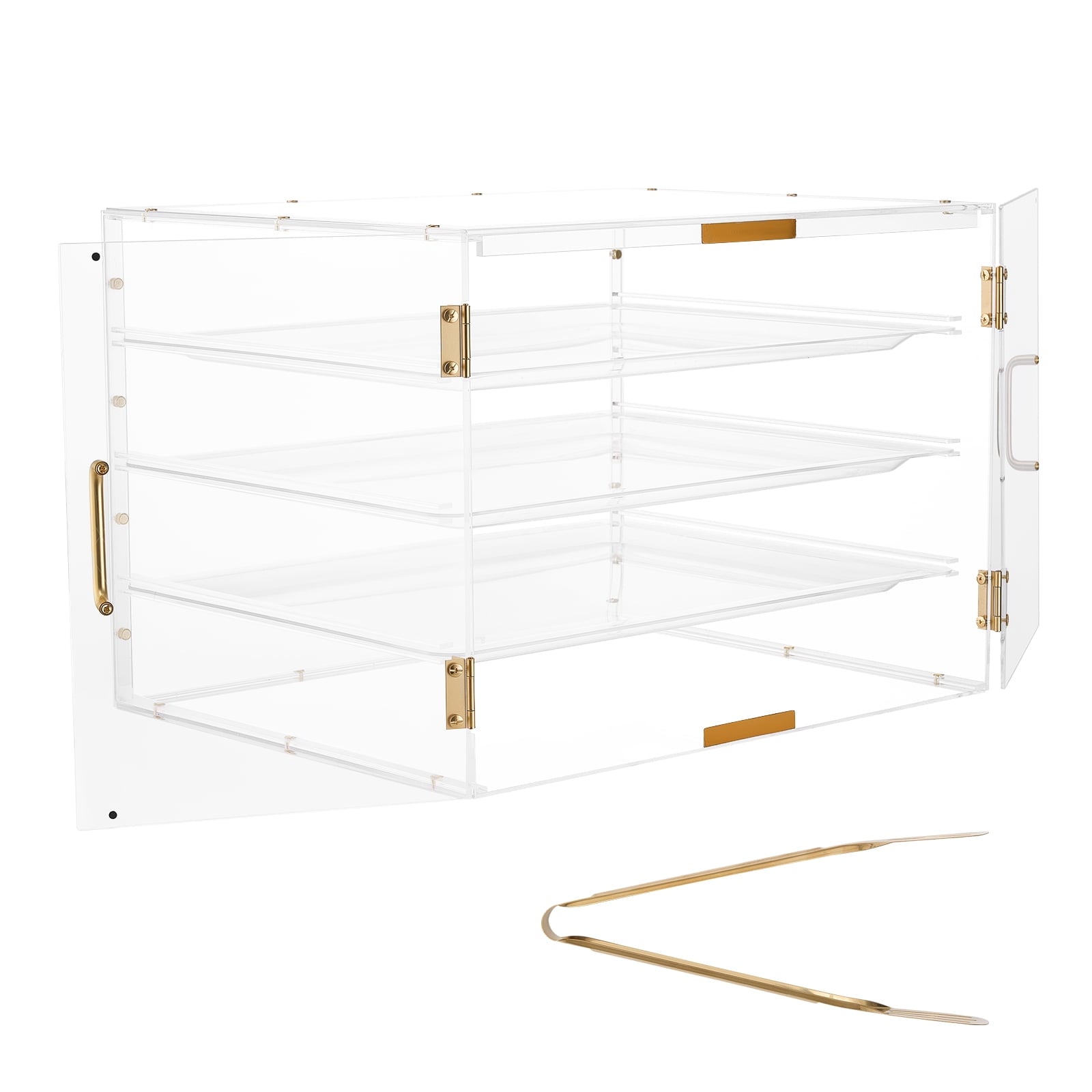 KFFKFF 4-Tier Countertop Pastry Display Case, Clear Acrylic Bread Box for Kitchen and Parties, Magnetic Rear Door Cabinet for Cookies, Desserts, and Donuts, Dimensions: 22.4"x17.3"x15.9"