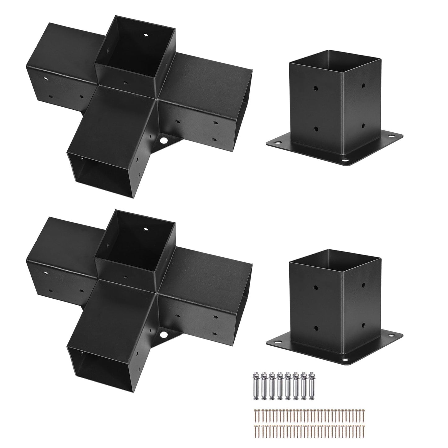 KFFKFF 4x4 Inch Pergola Bracket Kit, 3.5x3.5 Inner Size, 2 Pcs 4-Way Heavy-Duty Corner Brackets for DIY Woodworking Projects, Ideal for Gazebos, Patio Structures, and Log Cabins
