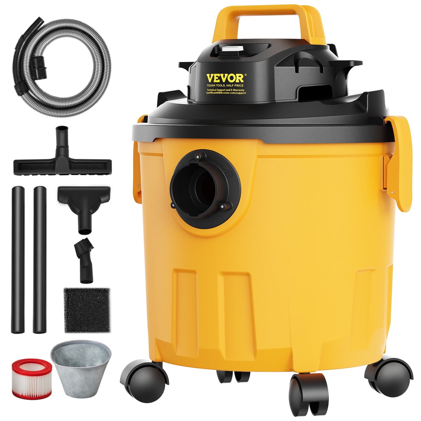KFFKFF 5 Gallon Wet Dry Vacuum, 6 Peak HP Wet/Dry Vacuum with Strong Suction and Blower Capabilities, Includes 2-in-1 Crevice Tool, Ideal Small Store Vacuum for Carpet Dirt, Pet Fur, and Vehicle