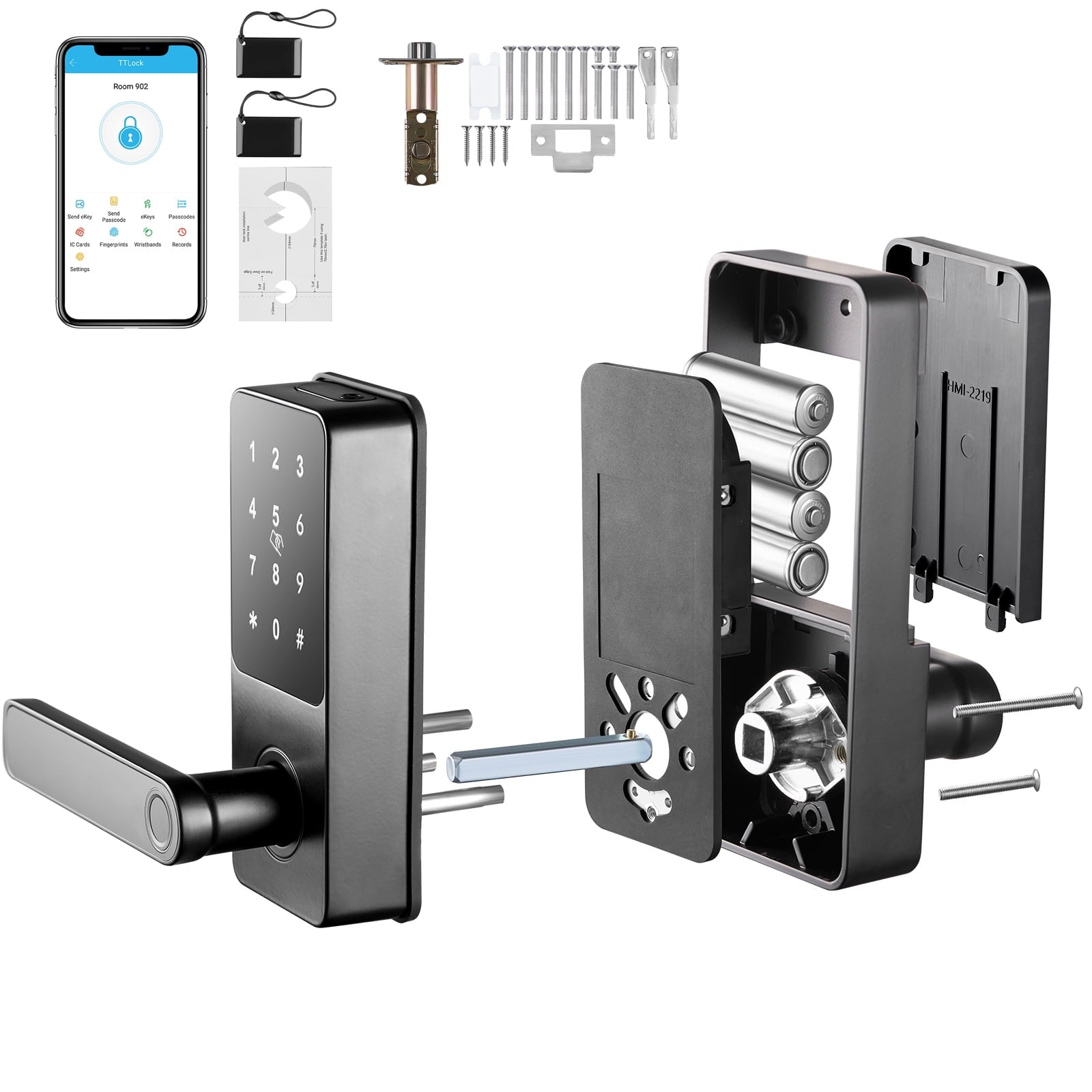 KFFKFF 5-in-1 Smart Door Lock with Fingerprint Access, Bluetooth Control, Keyless Entry, Digital Keypad, and App Integration for Front Door Security
