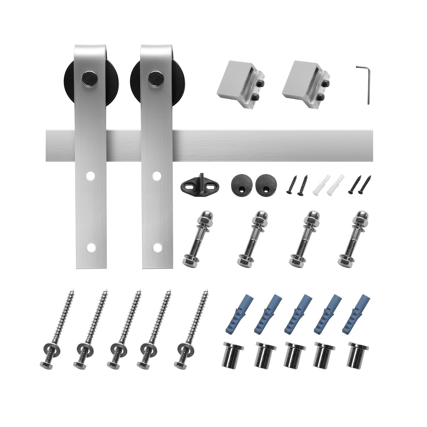 KFFKFF Sliding Barn Door Hardware Kit Sturdy Track with J-Shape Roller, Wide & 1-3/8 to 1-3/4 Inches Thick, Carbon Steel, Matte Silver
