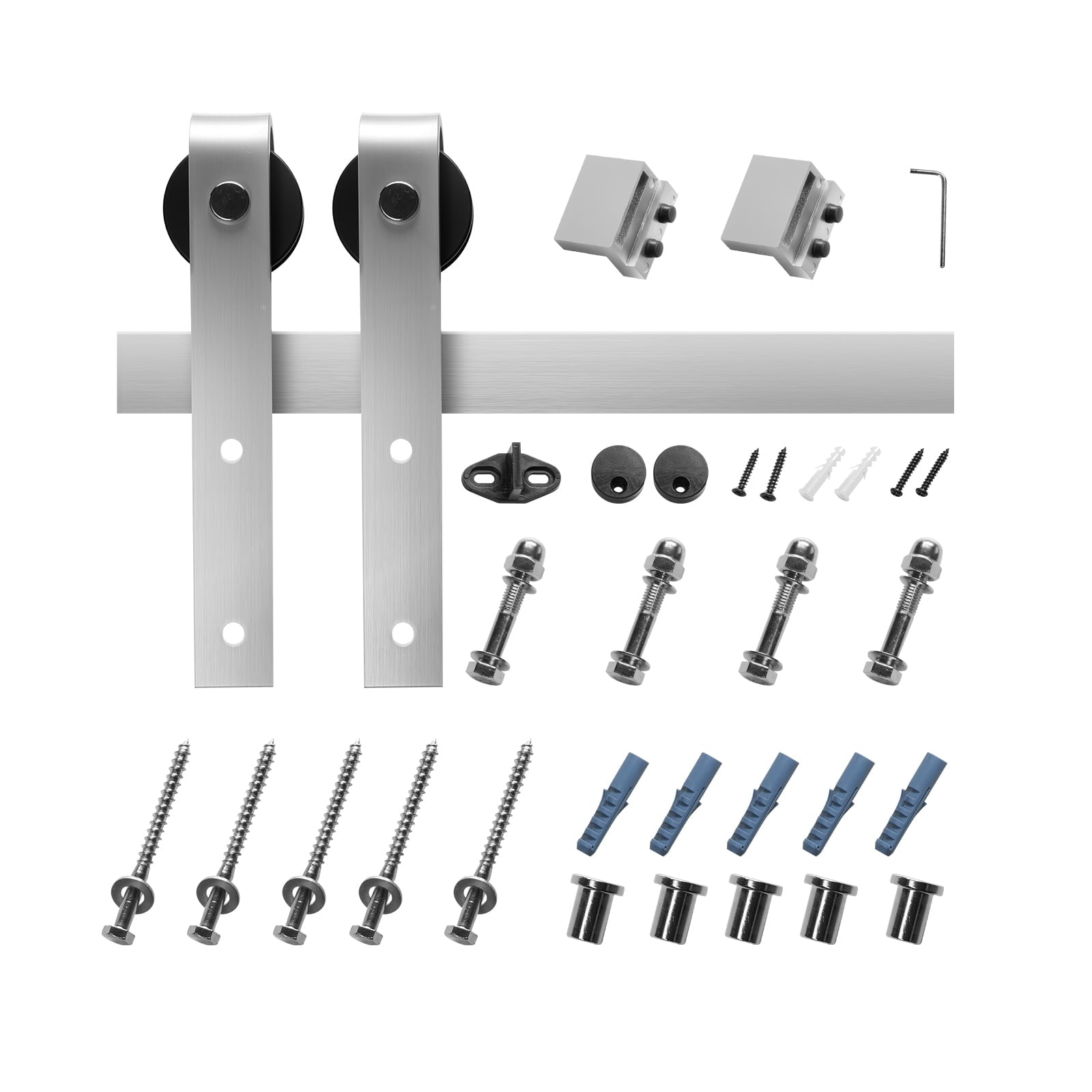 KFFKFF Sliding Barn Door Hardware Kit Sturdy Track with J-Shape Roller, Wide & 1-3/8 to 1-3/4 Inches Thick, Carbon Steel, Matte Silver