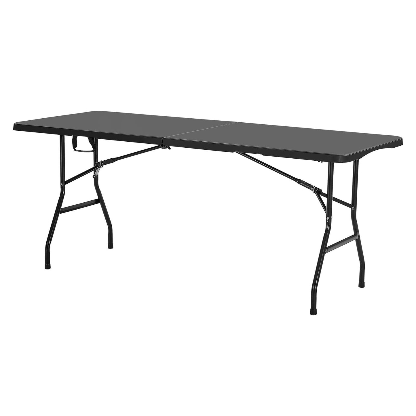 KFFKFF 6 Ft Folding Utility Table, Portable Fold-in-Half Design with Handle, Indoor Outdoor Plastic Rectangle Table for Events, Dining, Parties, Camping, and Picnics, Black