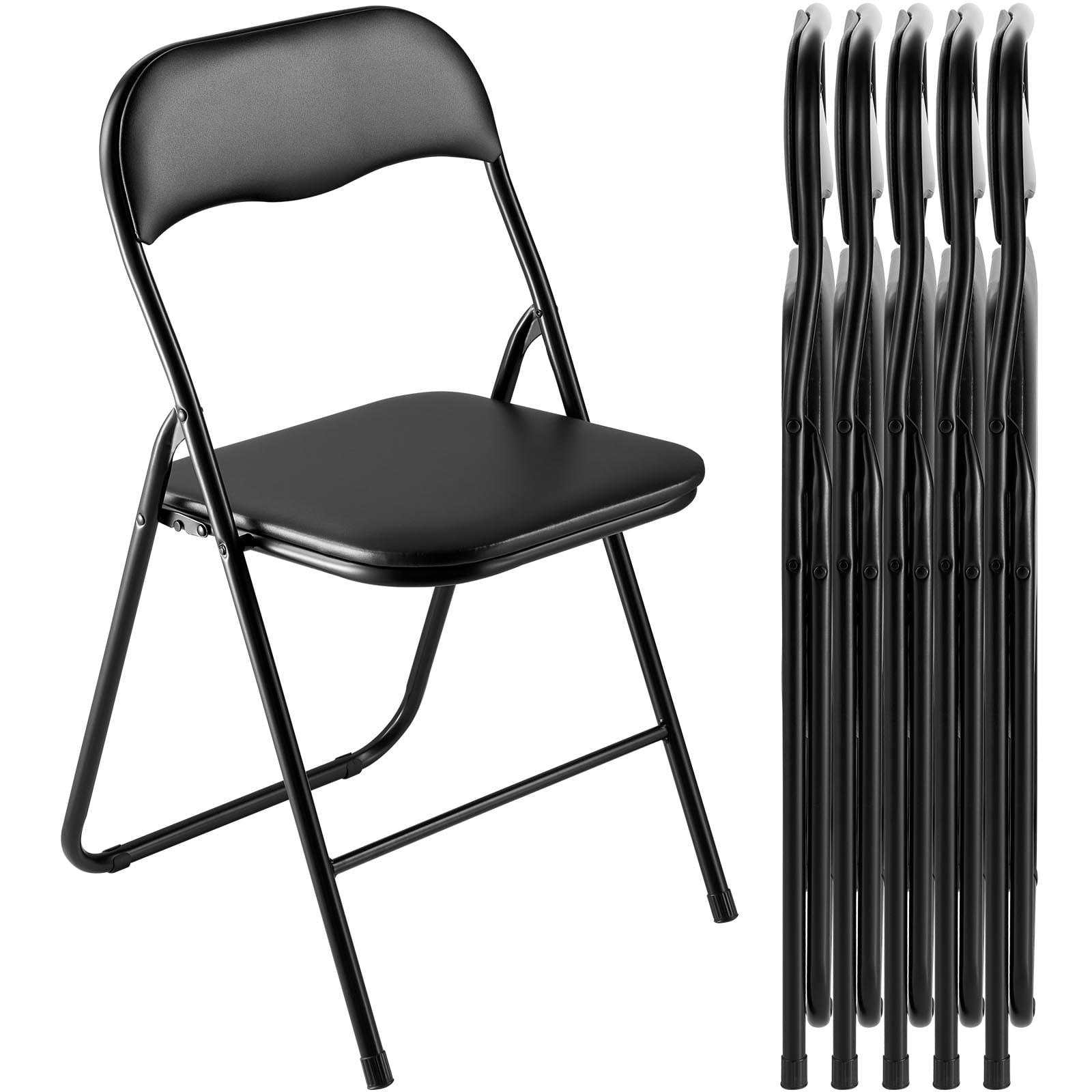 KFFKFF 6 Pack Folding Chairs, Foldable Leather Seats with Durable Metal Frame & Cushioned Padding, Portable Chairs for Card Tables, Stackable Design for Home, Garden, Events, Parties, Black