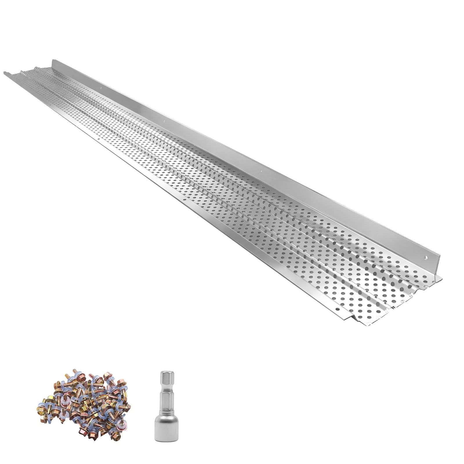 KFFKFF 6-inch Aluminum Gutter Cover, 52ft Durable Leaf & Debris Protection, 0.02-inch Thickness, Mill Finish, DIY Installation, Efficient Water Flow, Includes Screws, Set of 13