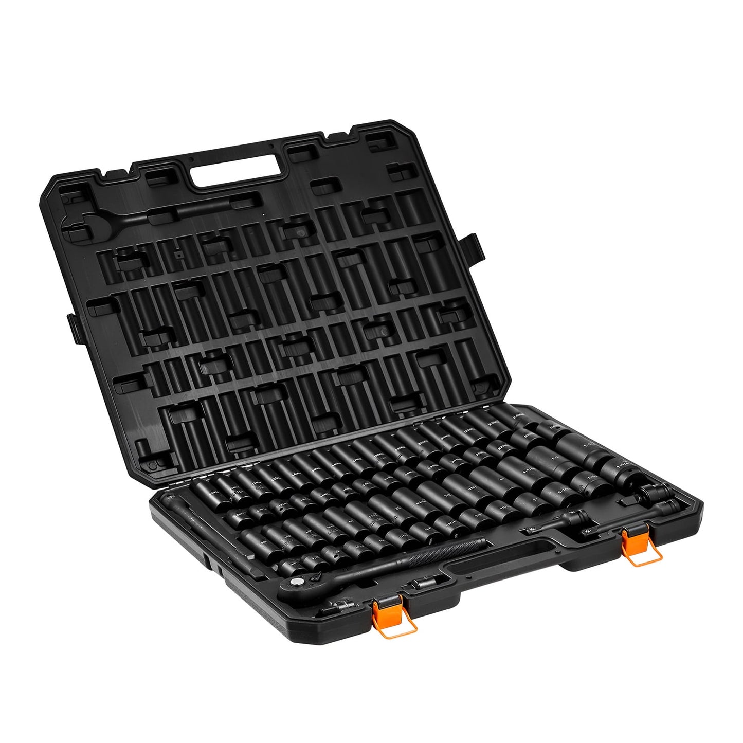 KFFKFF 65-Piece Impact Socket Set, 1/2" Drive, 6-Point SAE (3/8" to 1-1/4") and Metric (10-24 mm), Durable Cr-V Steel, Easy Identification, Includes Sturdy Storage Case for Vehicle Maintenance