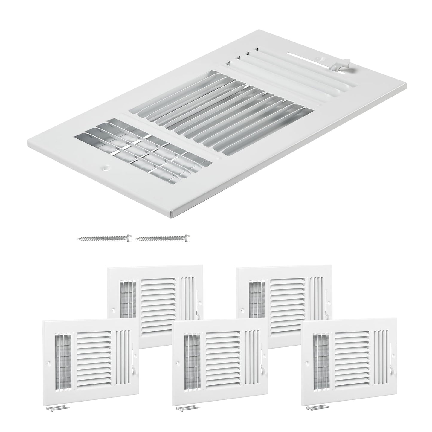 Kffkff 6x10 Inch Wall Registers, Pack of 6, Hvac Iron Vent Grilles with 3-Way Directionality, Suitable for Home/Office Wall White
