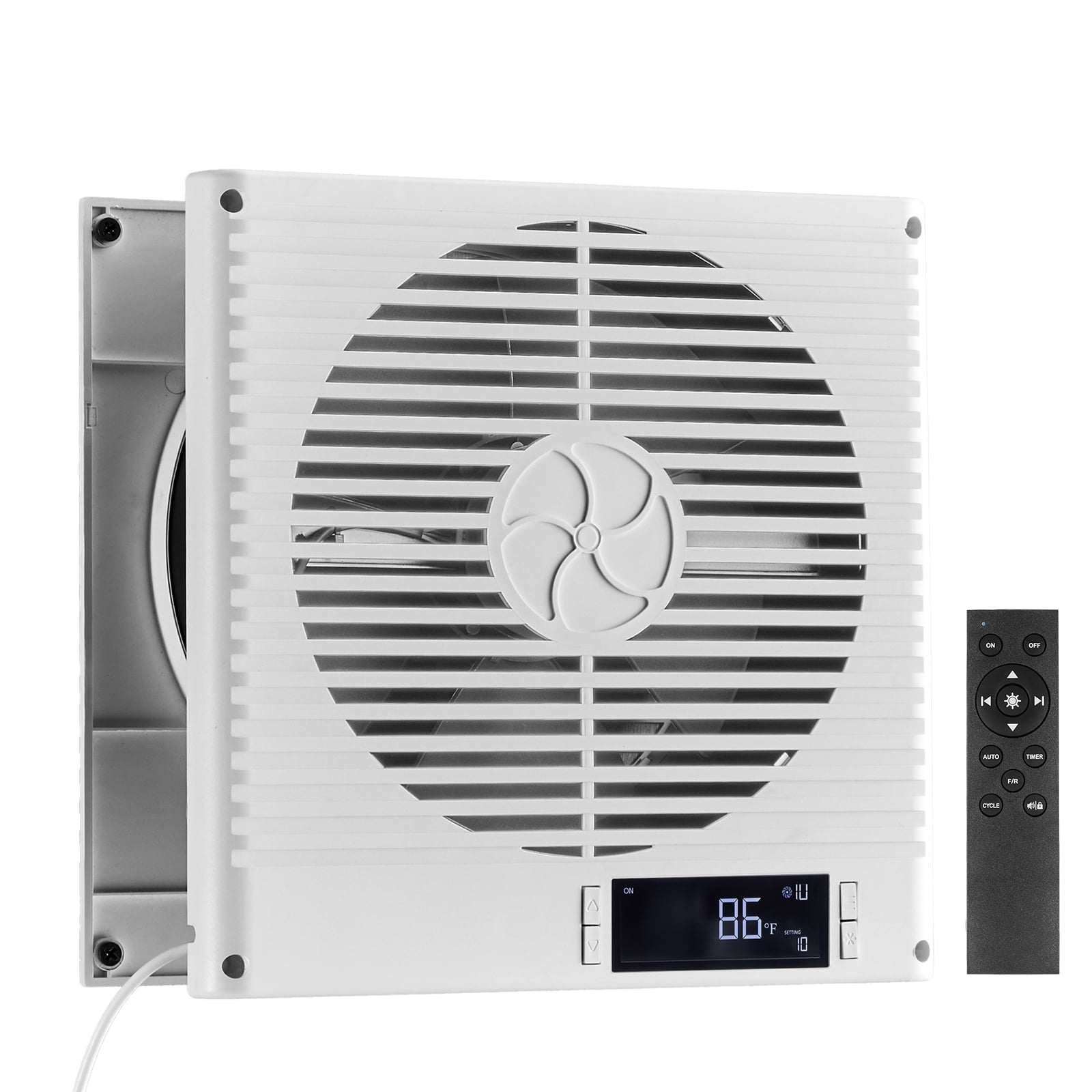 KFFKFF Roomâ€‘toâ€‘Room Fan, 2â€‘inâ€‘1 Wallâ€‘Mounted Design, 305 CFM, BTâ€‘RTR08â€‘LCD, 7.5â€‘Inch ABS Plastic/Metal, White