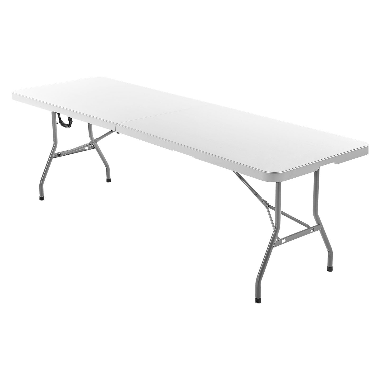 KFFKFF 8 Ft Foldable Utility Table, Portable Indoor Outdoor Rectangular Table with Handle, Ideal for Parties, Dining, Weddings, Events, Picnics, and Camping, White