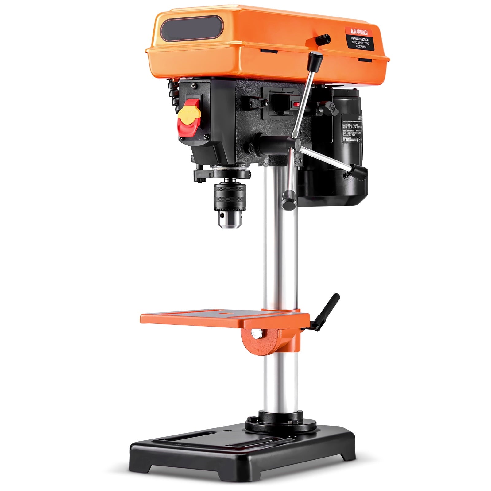 KFFKFF 8-inch Bench Drill Press, 2.3A Motor, Adjustable Speeds (750/1140/1740/2340/3200 RPM), Tiltable Table 0-45Â°, LED Lighting, Suitable for Wood and Metal