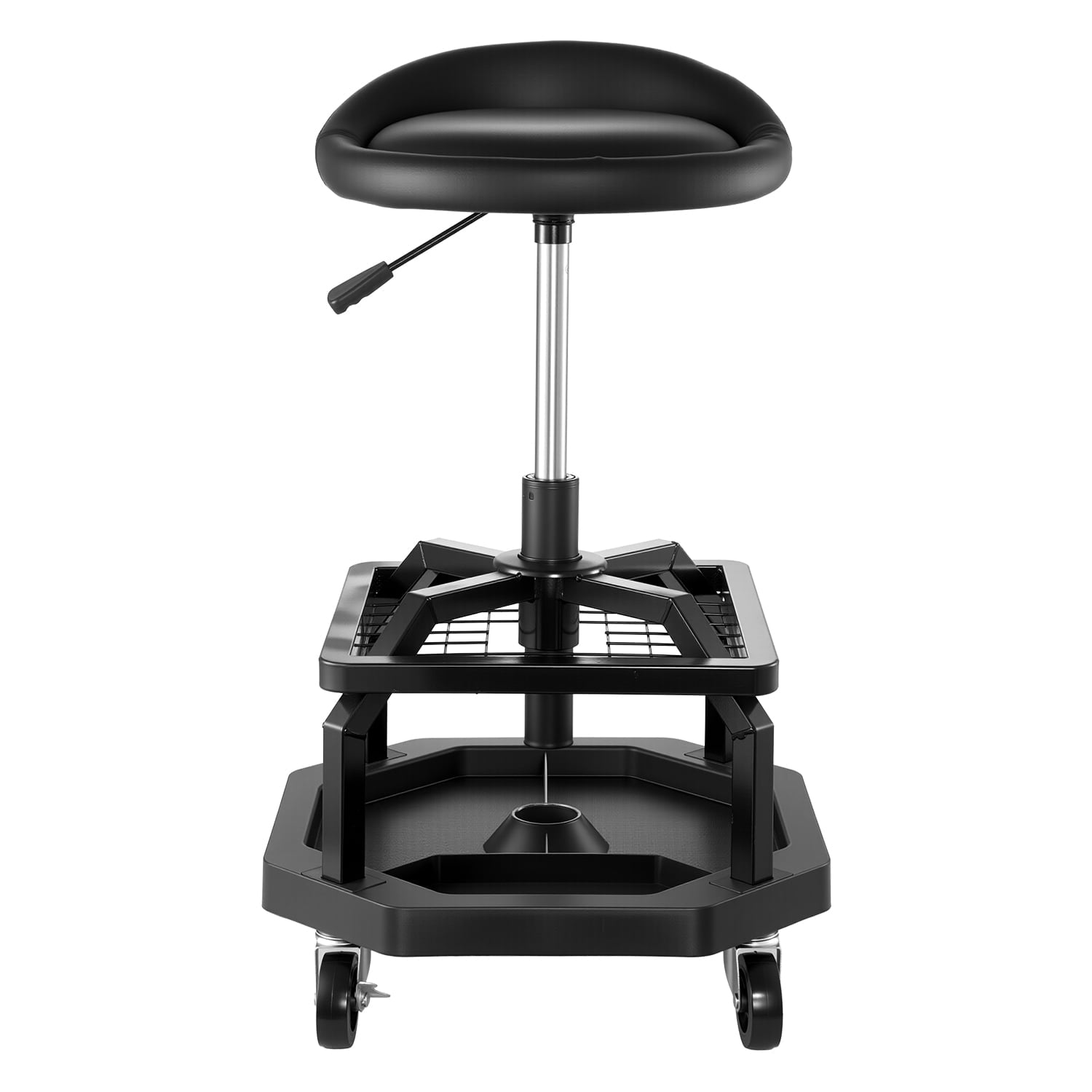 KFFKFF Adjustable Rolling Shop Stool with 300 lbs Capacity, Pneumatic Garage Seat, 360Â° Swivel Padded Work Stool with Casters, Ideal for Garage, Workshop, and Auto Repair