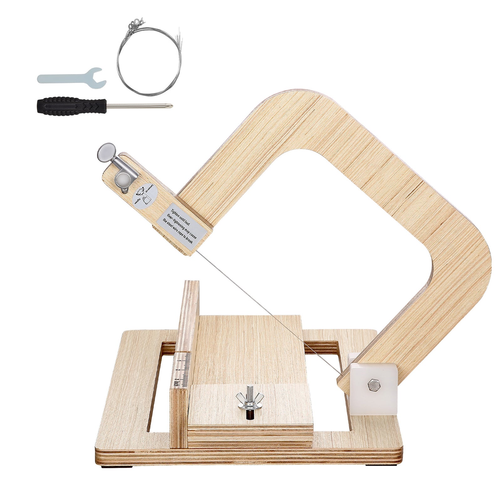 KFFKFF Adjustable Soap Cutter, 0-2 Inch Thickness, Wooden Soap Slicer with Stainless Steel Wire Tension, Includes Extra Wires, Multi-Purpose Tool for Handmade Soaps and DIY Projects