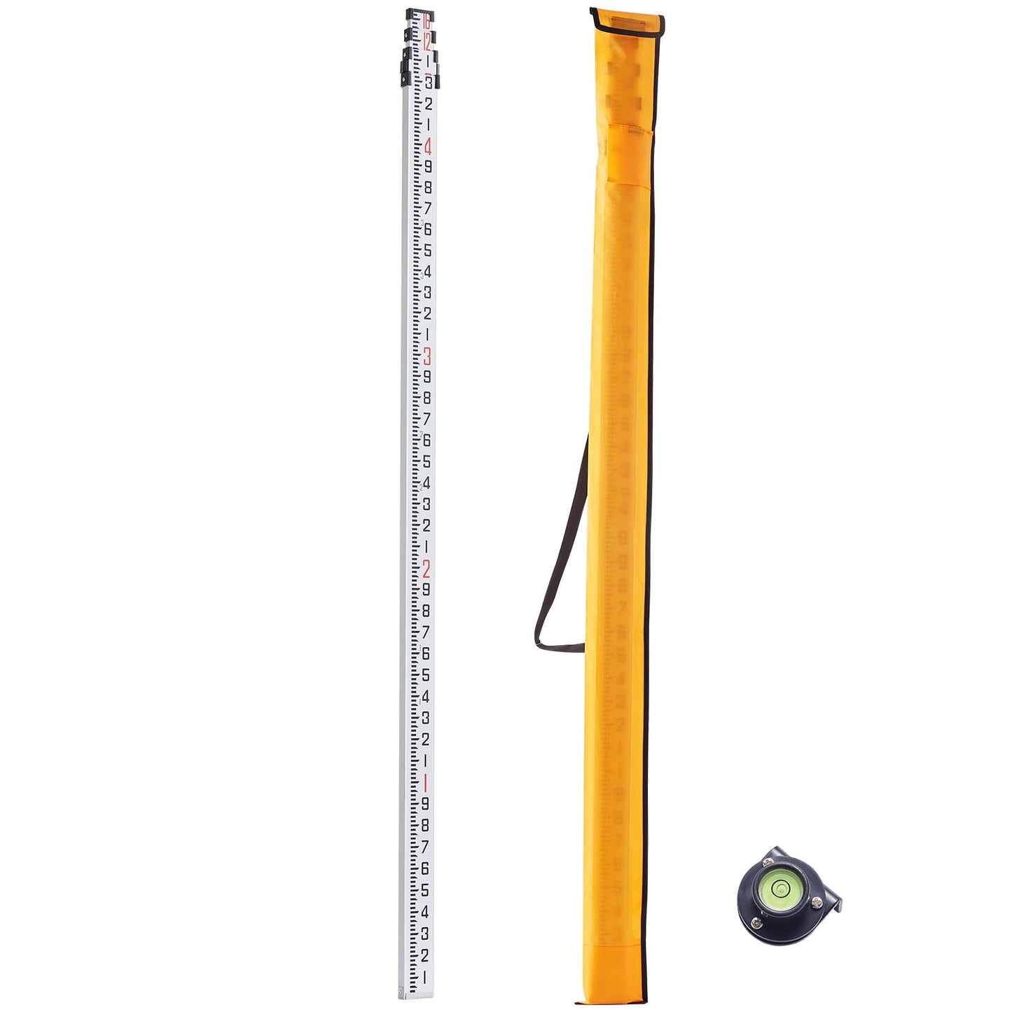 KFFKFF Aluminum Measuring Stick, 16-Ft/10ths, 4-Part Extendable Surveying Rod, Dual-Sided 1/10ft Scale, with Bubble Level & Carry Case for Residential & Commercial Construction