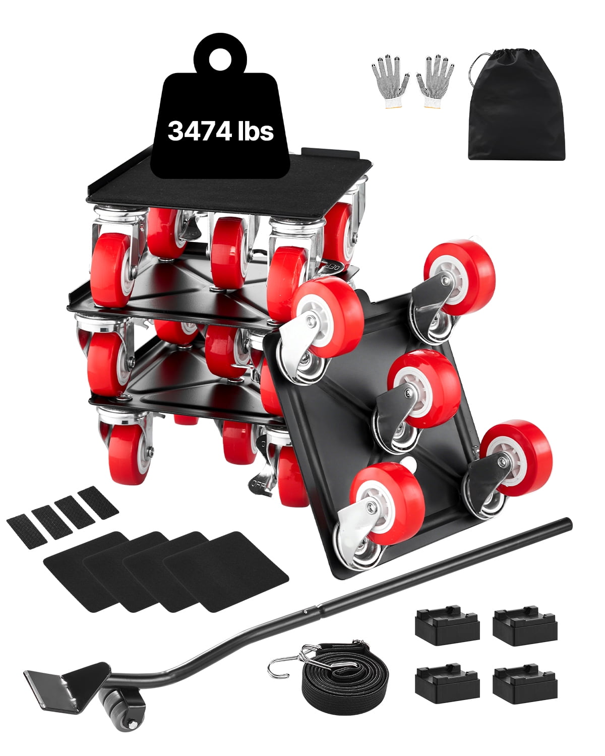KFFKFF Appliance Mover, Supports up to 3474 lbs, Robust Furniture Shifting Equipment with 5 Omni-directional Wheels, Constructed from Carbon Steel, Appliance Lifting and Sliding Kit for Couch
