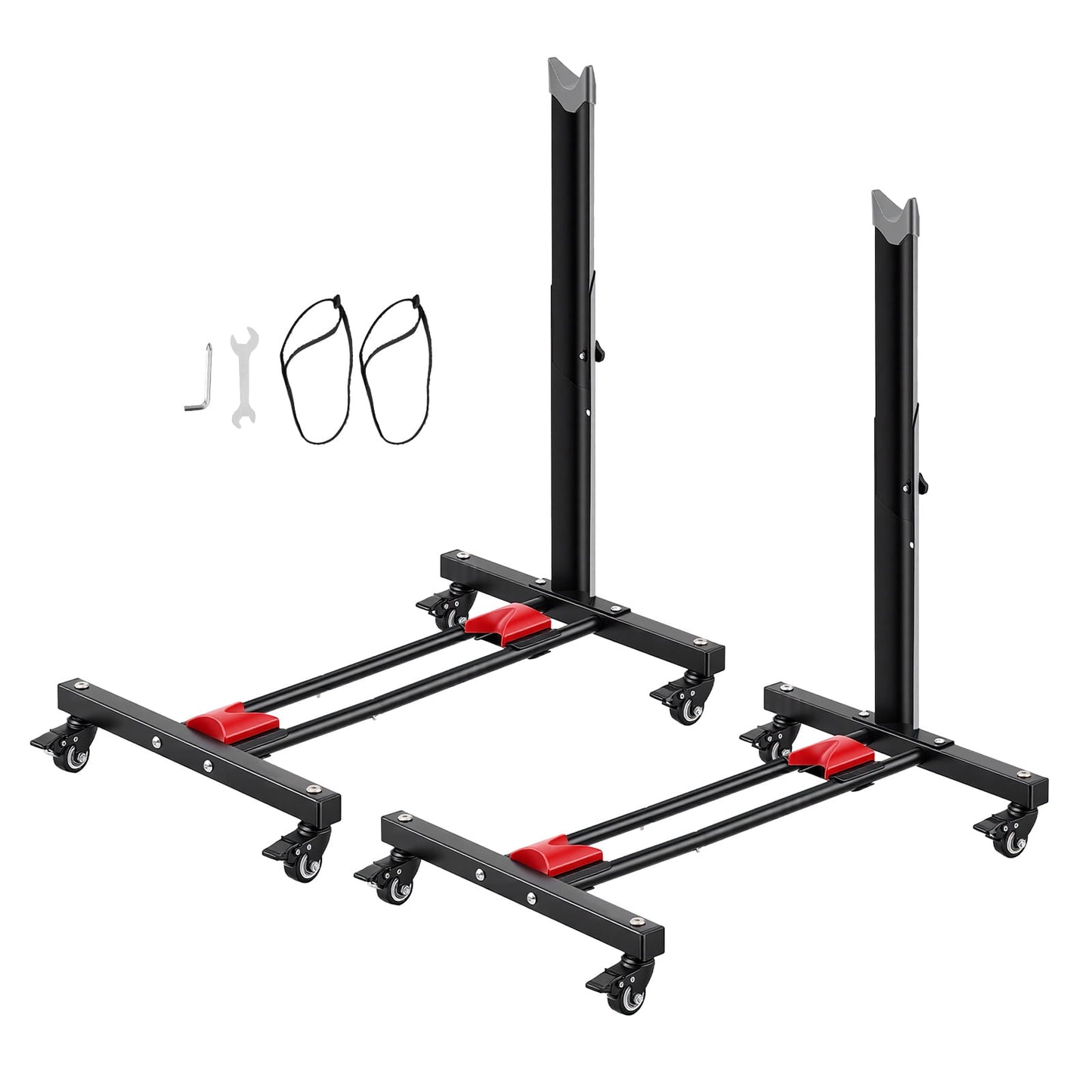 KFFKFF Bike Stand 2 Pack, Freestanding Vertical & Horizontal Bicycle Storage Rack, with Lockable Wheels, Adjustable Height Carbon Steel Upright Garage Floor Stand, Suitable for 20-29 in Wheels, Black