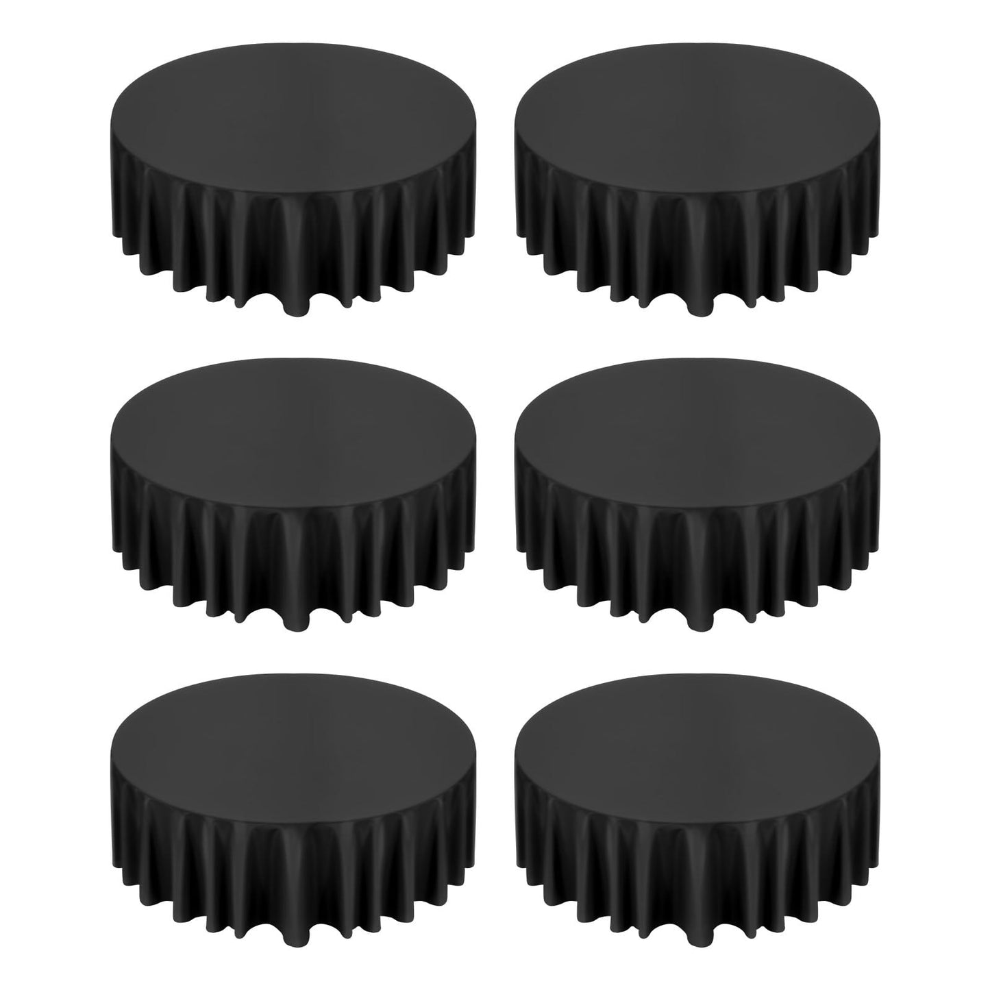 KFFKFF Black Round Tablecloths 6 Pack, 120-Inch Diameter, Durable and Wrinkle-Resistant, Machine Washable Polyester Fabric Covers for Weddings, Parties, Banquets, and Formal Gatherings