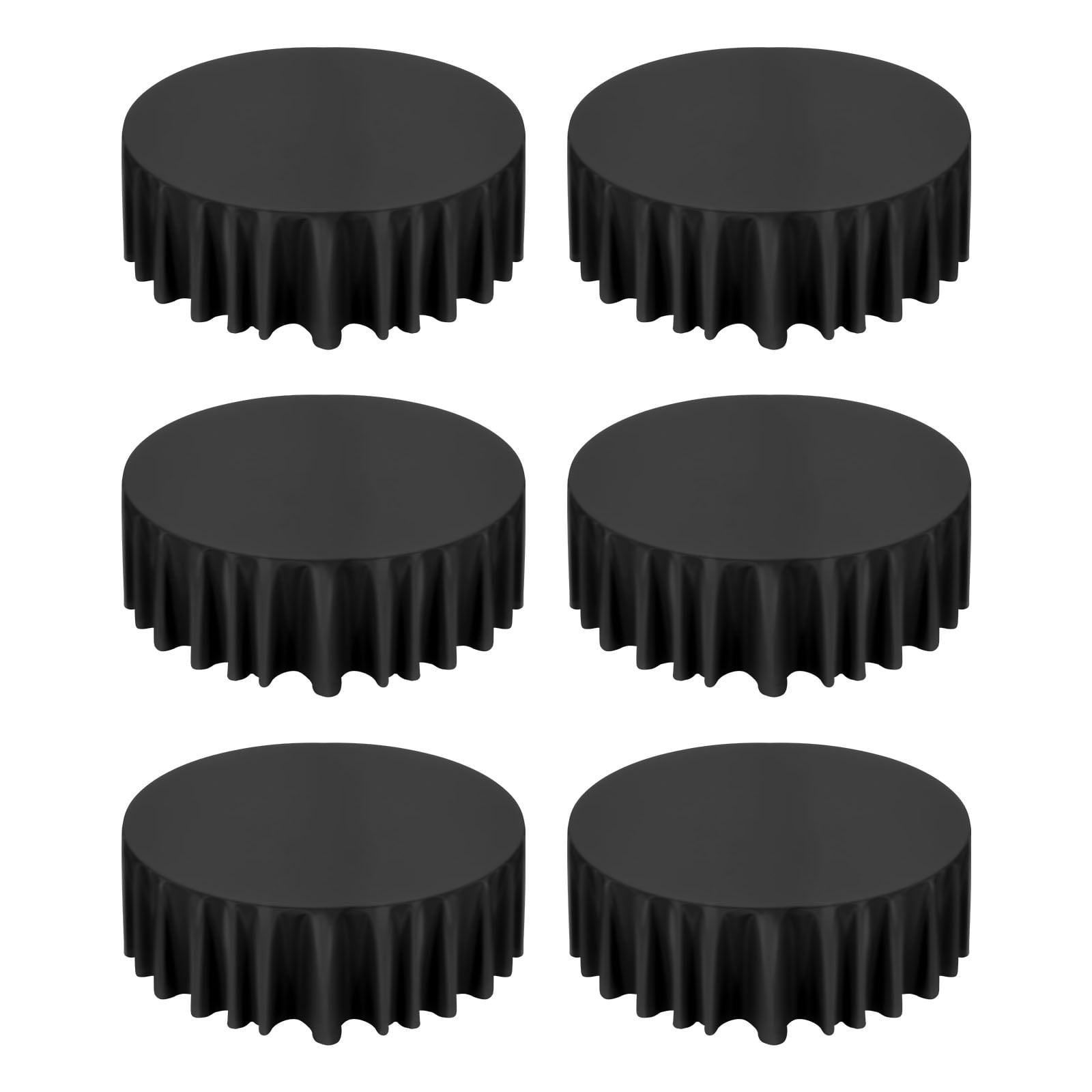 KFFKFF Black Round Tablecloths 6 Pack, 120-Inch Diameter, Durable and Wrinkle-Resistant, Machine Washable Polyester Fabric Covers for Weddings, Parties, Banquets, and Formal Gatherings