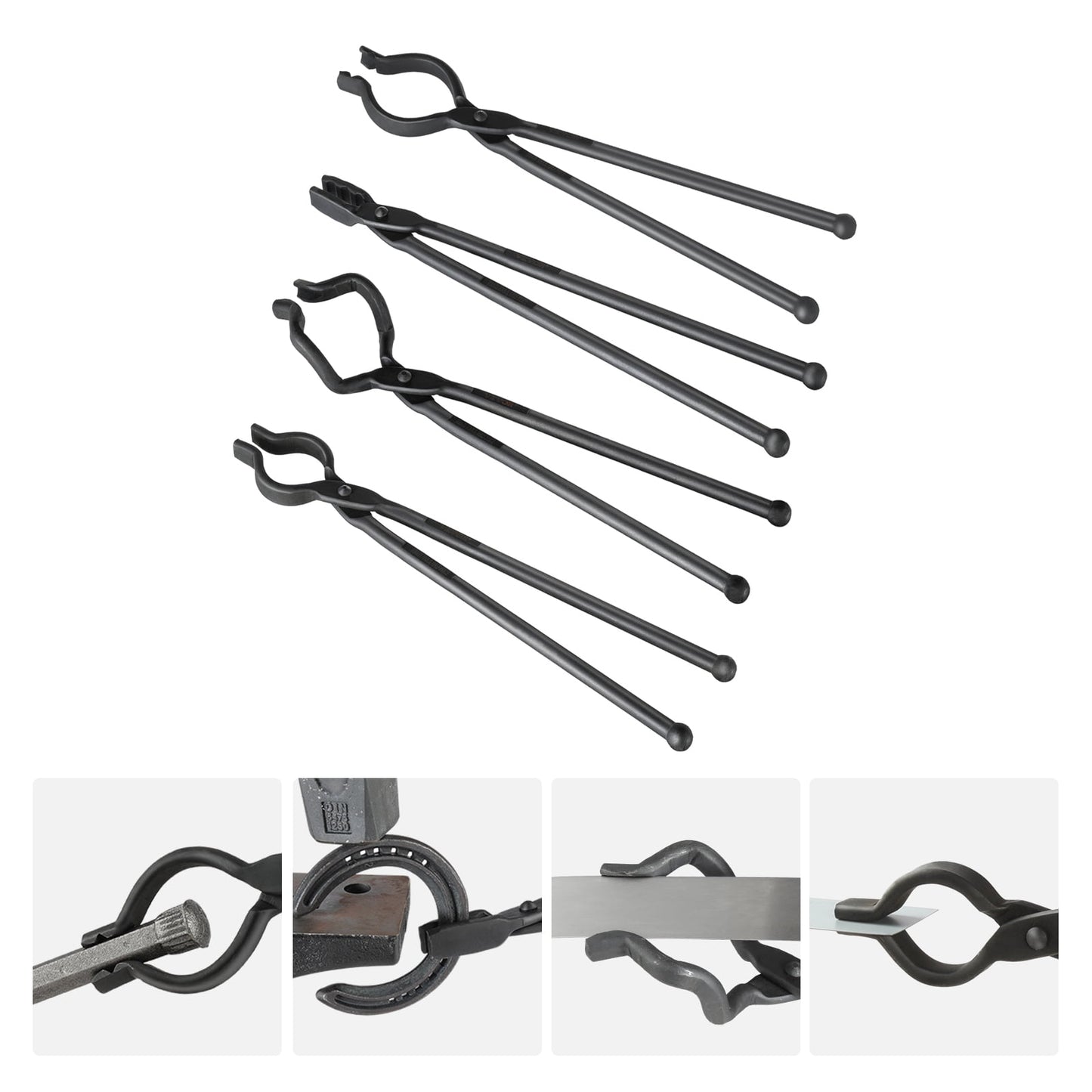 KFFKFF Blacksmith Tongs 18â€ 4 PCS V-Bit Bolt Wolf Jaw Z V-Bit Gripping Tongs