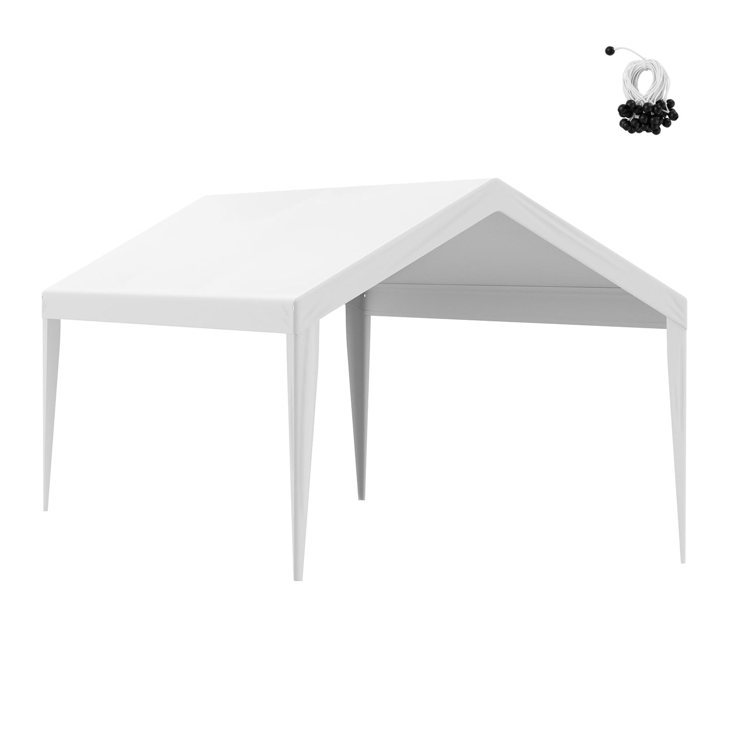 KFFKFF Car Shelter Canopy Replacement Cover 10 x 20 ft, Heavy-Duty Waterproof UV-Resistant Garage Tent Tarp, Simple Set-Up with Ball Bungees, White (Cover Only, No Frame Included)