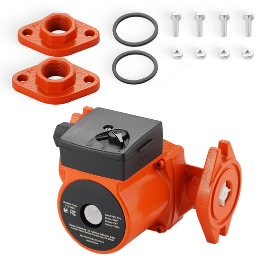 KFFKFF Cast Iron Circulator Pump, 17 GPM, AC 120V, 20 ft Hot Water Recirculation Pump, 1-Inch Flange Connection, 3-Speed Settings, Low-Noise Design, Ideal for Residential Water Heating Systems
